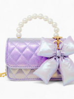 Tiny Treats and ZOMI GEMS Shiny Quilted Fluffy Bow Handbag  Purple