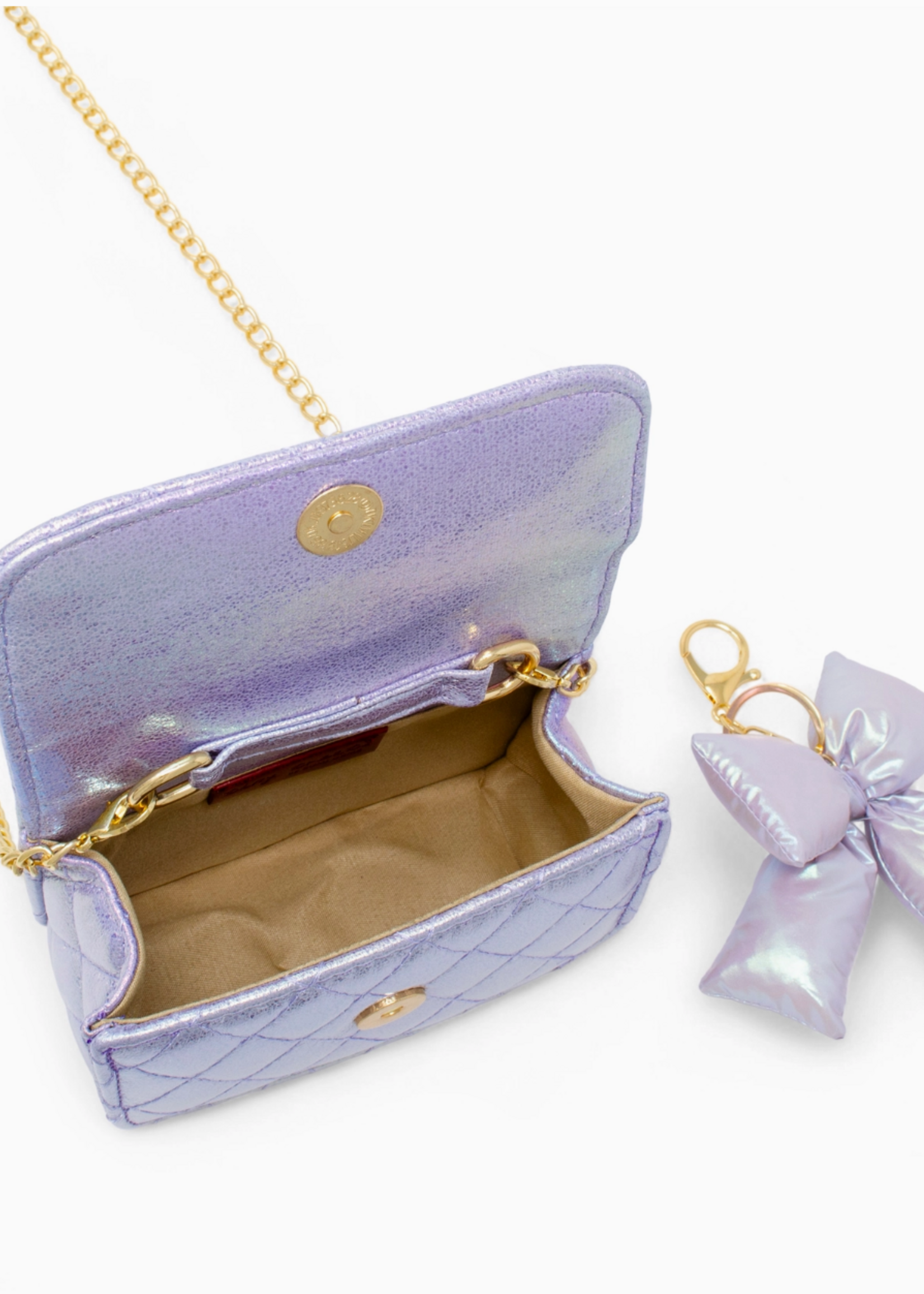 Tiny Treats and ZOMI GEMS Shiny Quilted Fluffy Bow Handbag  Purple