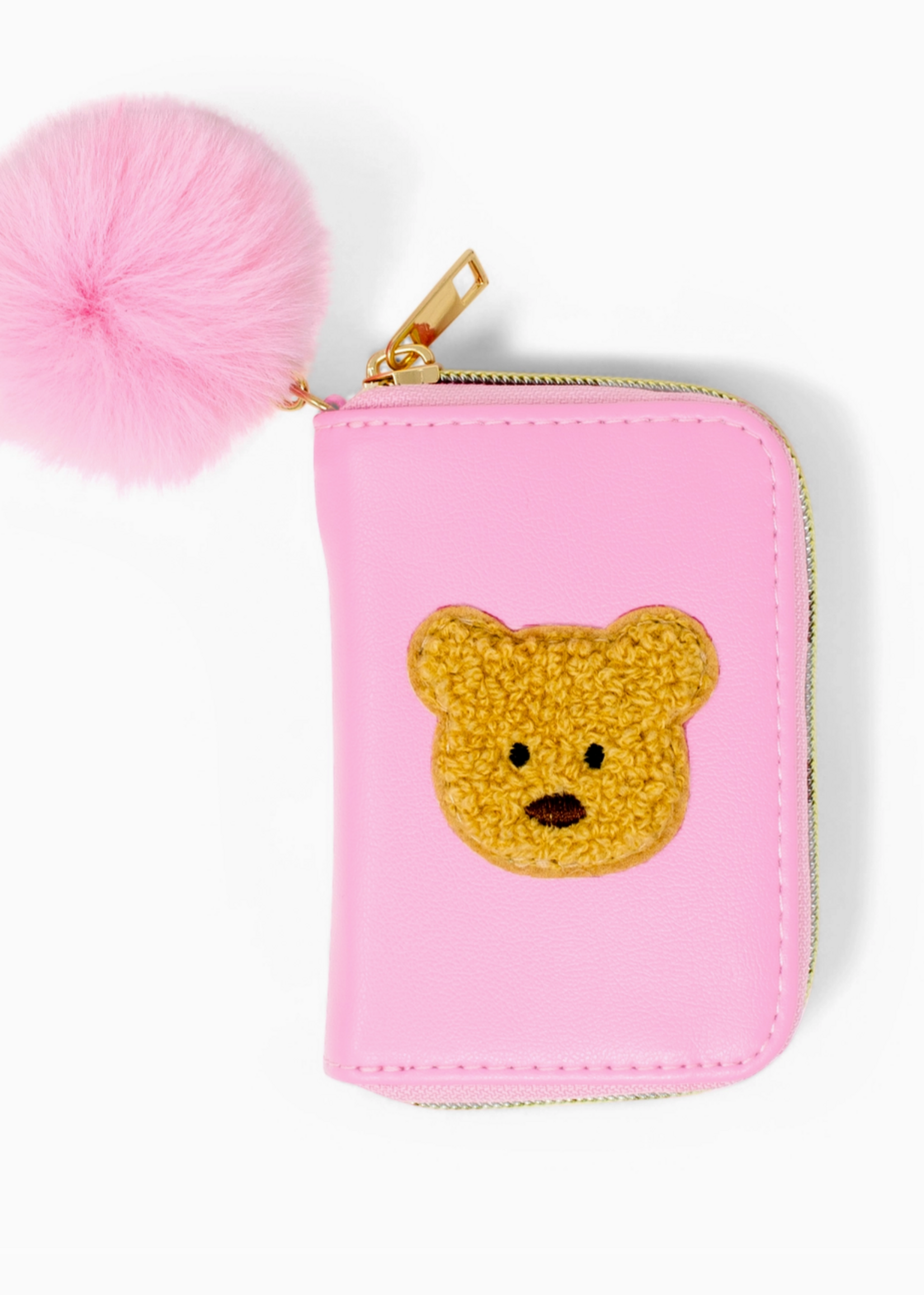 Tiny Treats and ZOMI GEMS Teddy Pom Pom Zip Wallet-Pink