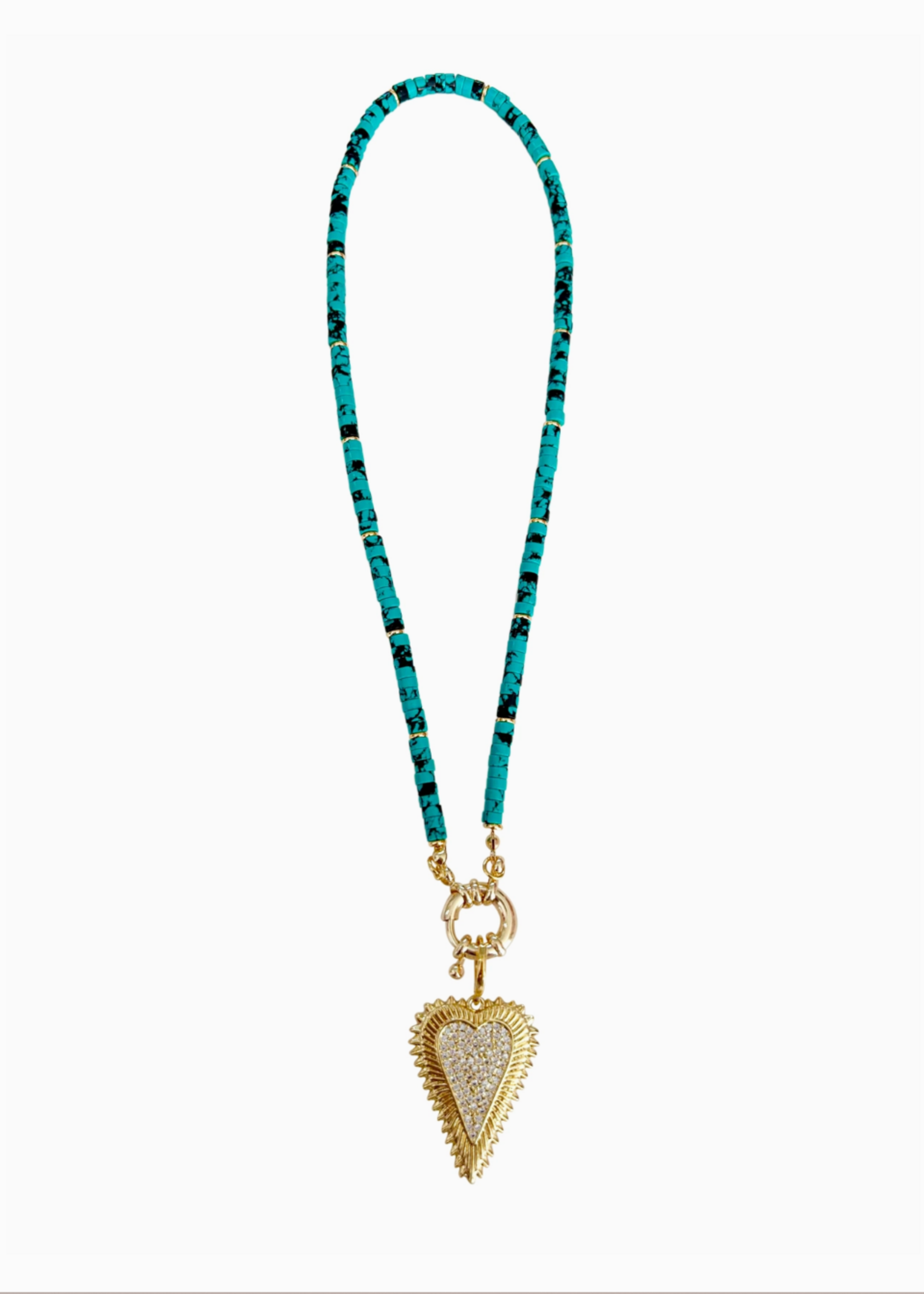 Gemelli Wendy Turquoise Beaded Necklace with Heart Charm