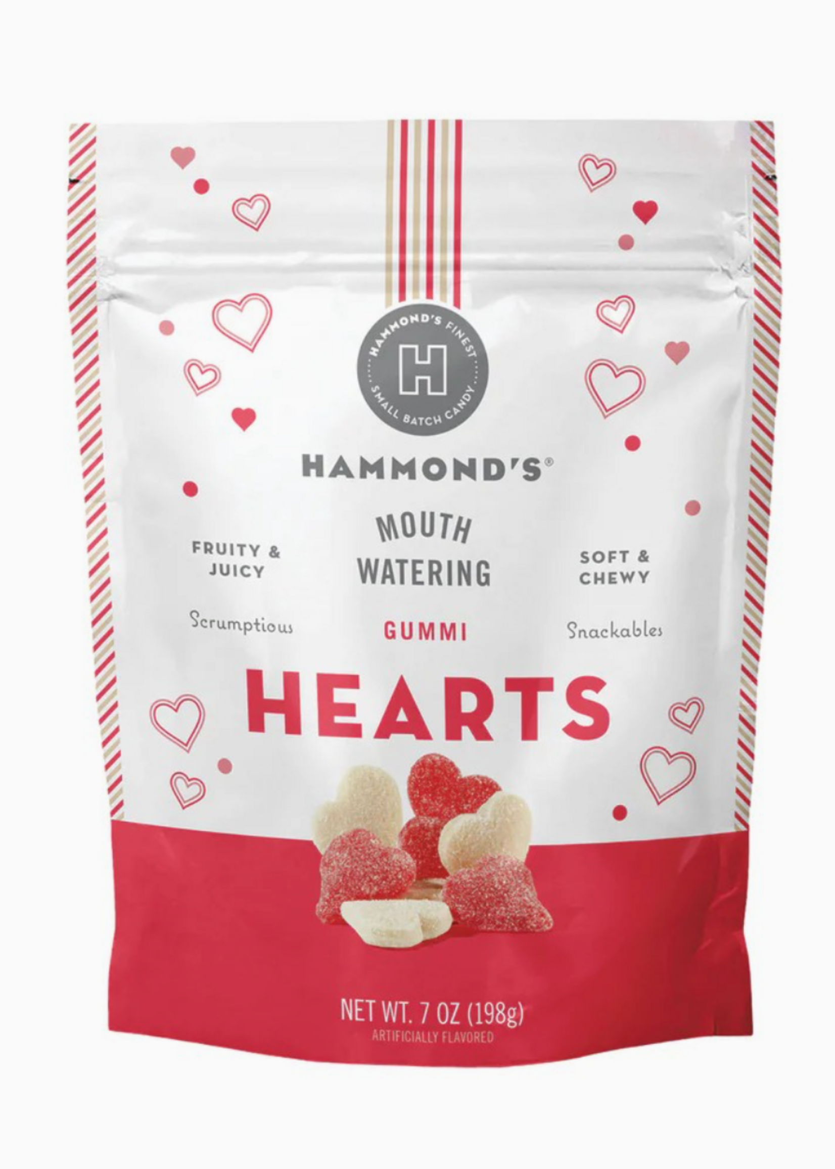 Hammond's Candy Red & White Hearts Candy - 7 oz Resealable Bag