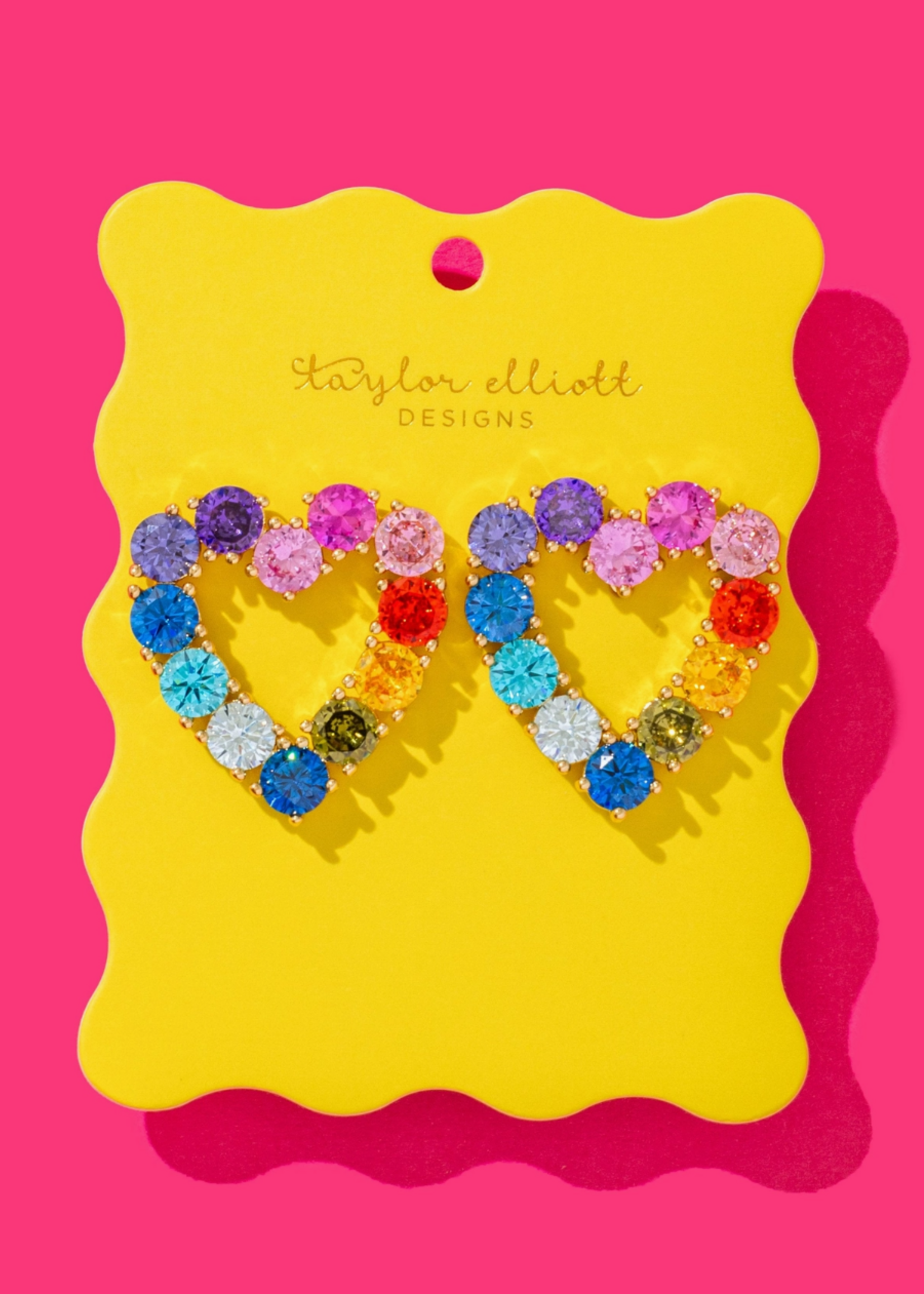 Taylor Elliott Drop Earrings - Hearts w/ Colorful Gems - Katie