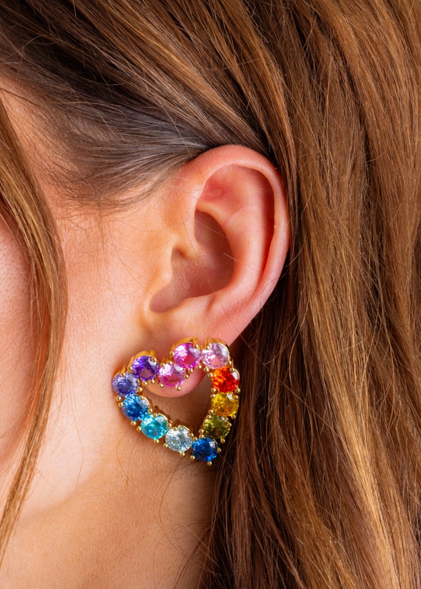 Taylor Elliott Drop Earrings - Hearts w/ Colorful Gems - Katie