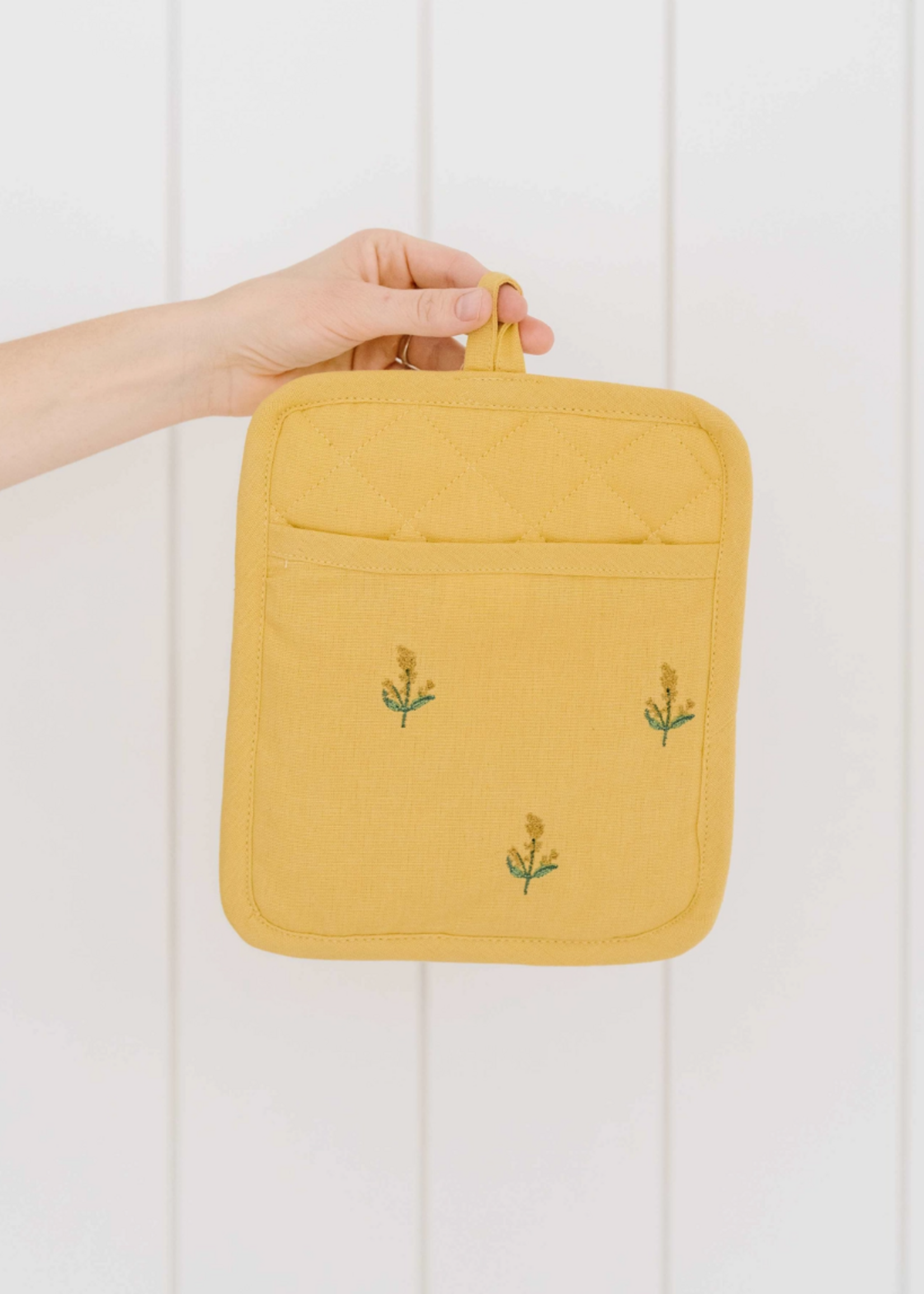 Galley and Fen Yellow Embroidered Pot Holder