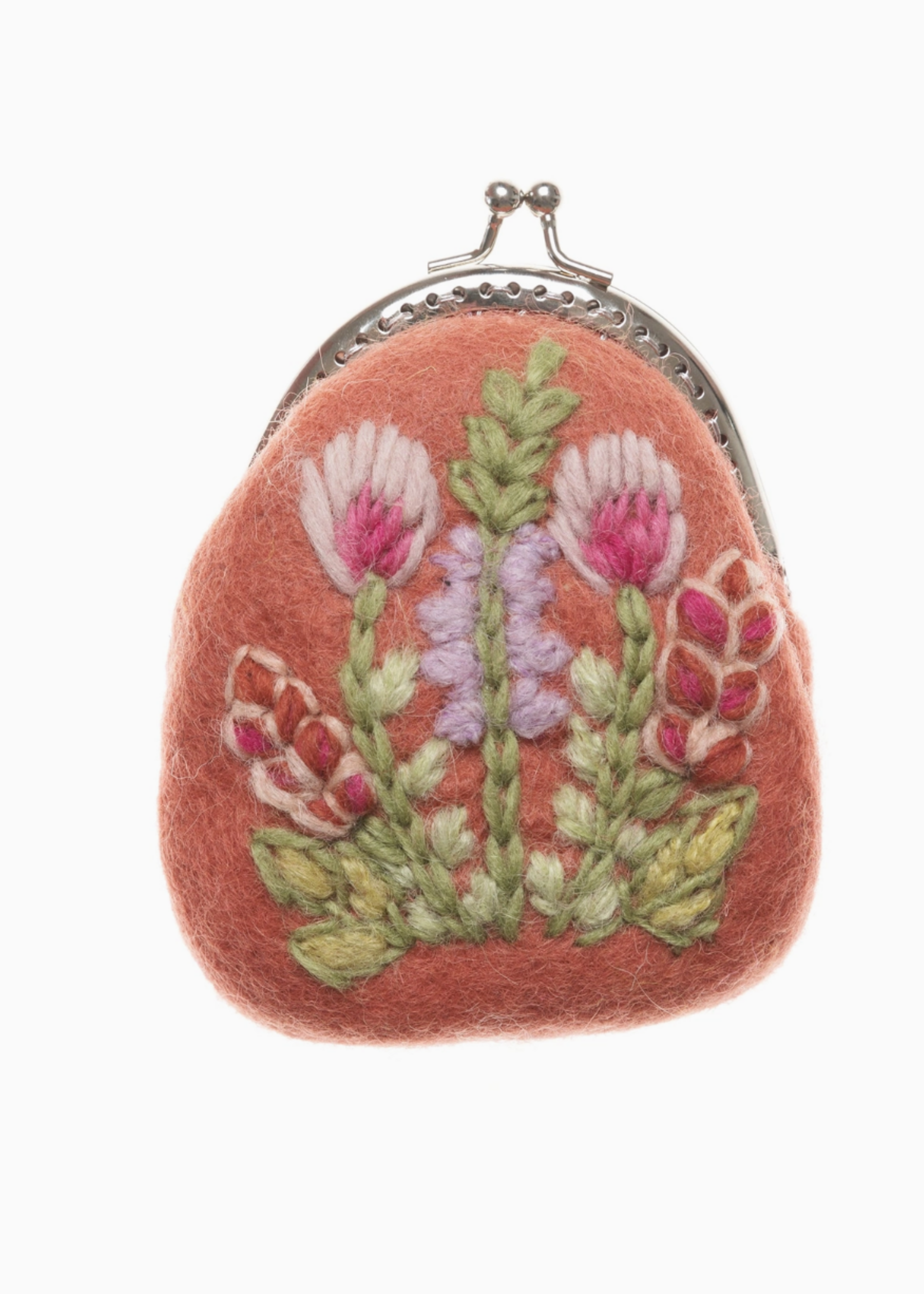 French Knot Meadow Clasp Pouch Peach