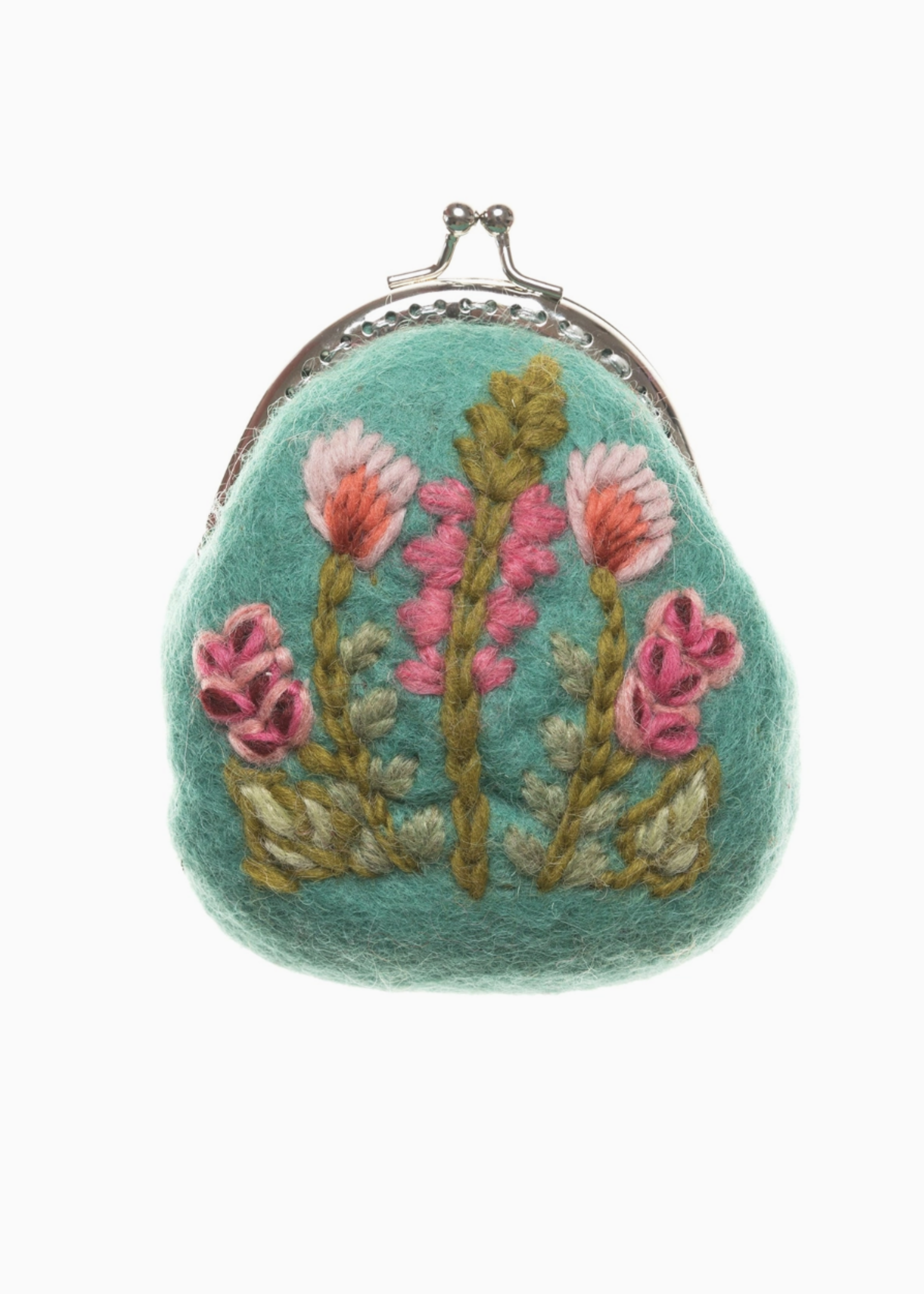 French Knot Meadow Clasp Pouch Turquoise