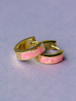 Pierced Neon Pink Opal Huggies