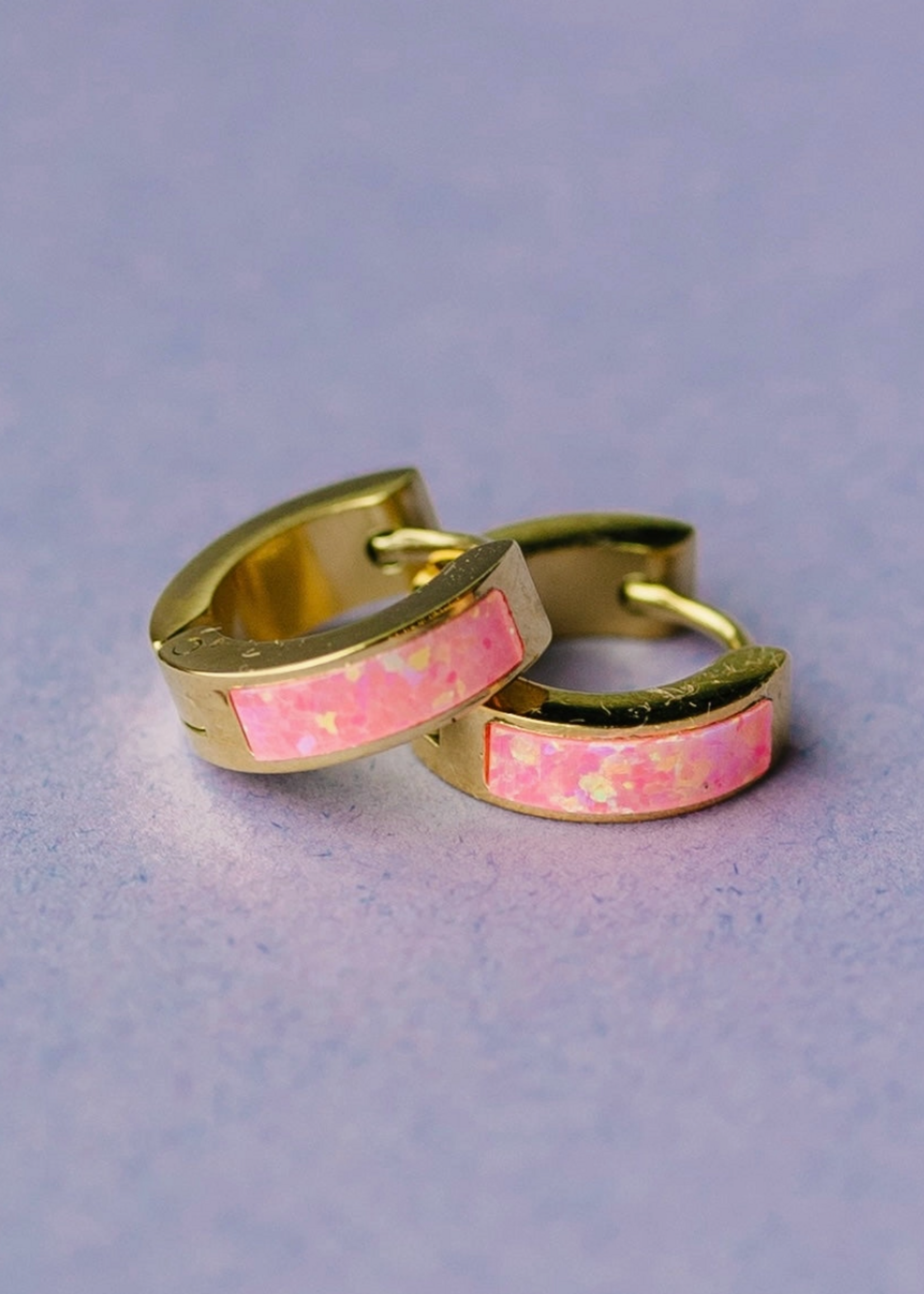 Pierced Neon Pink Opal Huggies