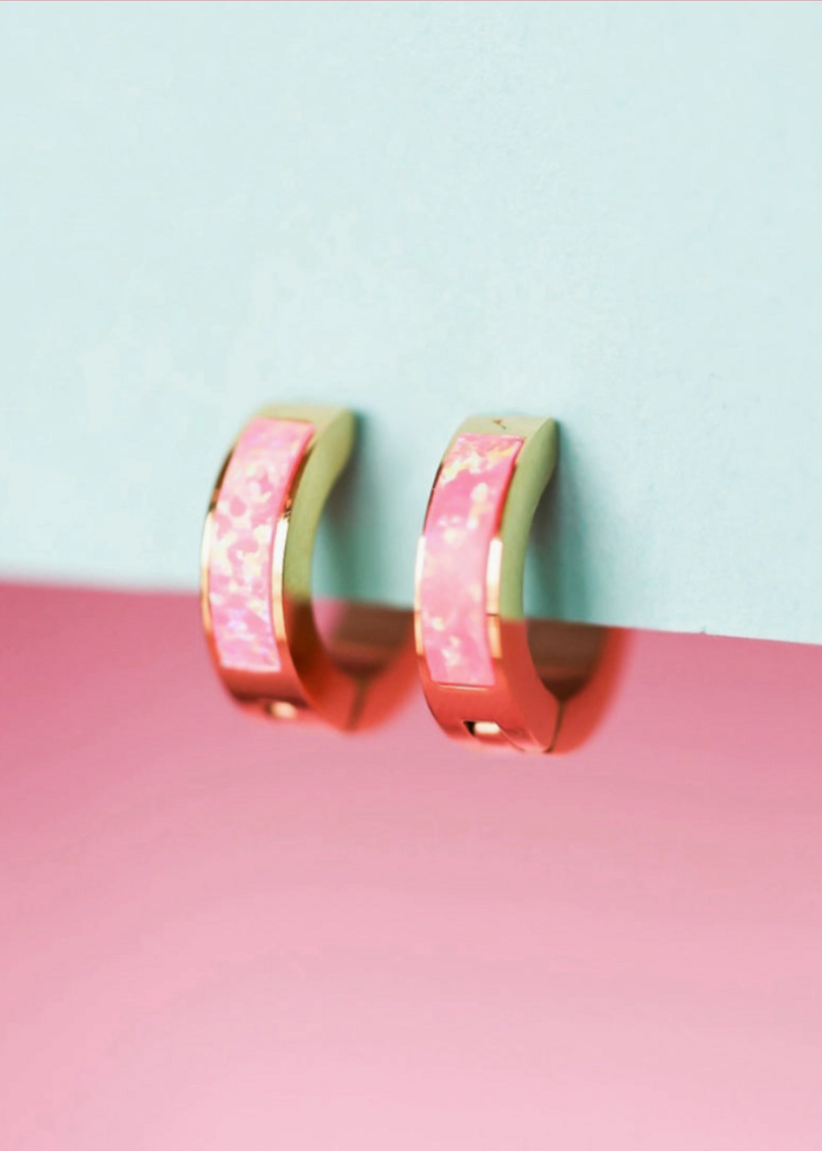 Pierced Neon Pink Opal Huggies