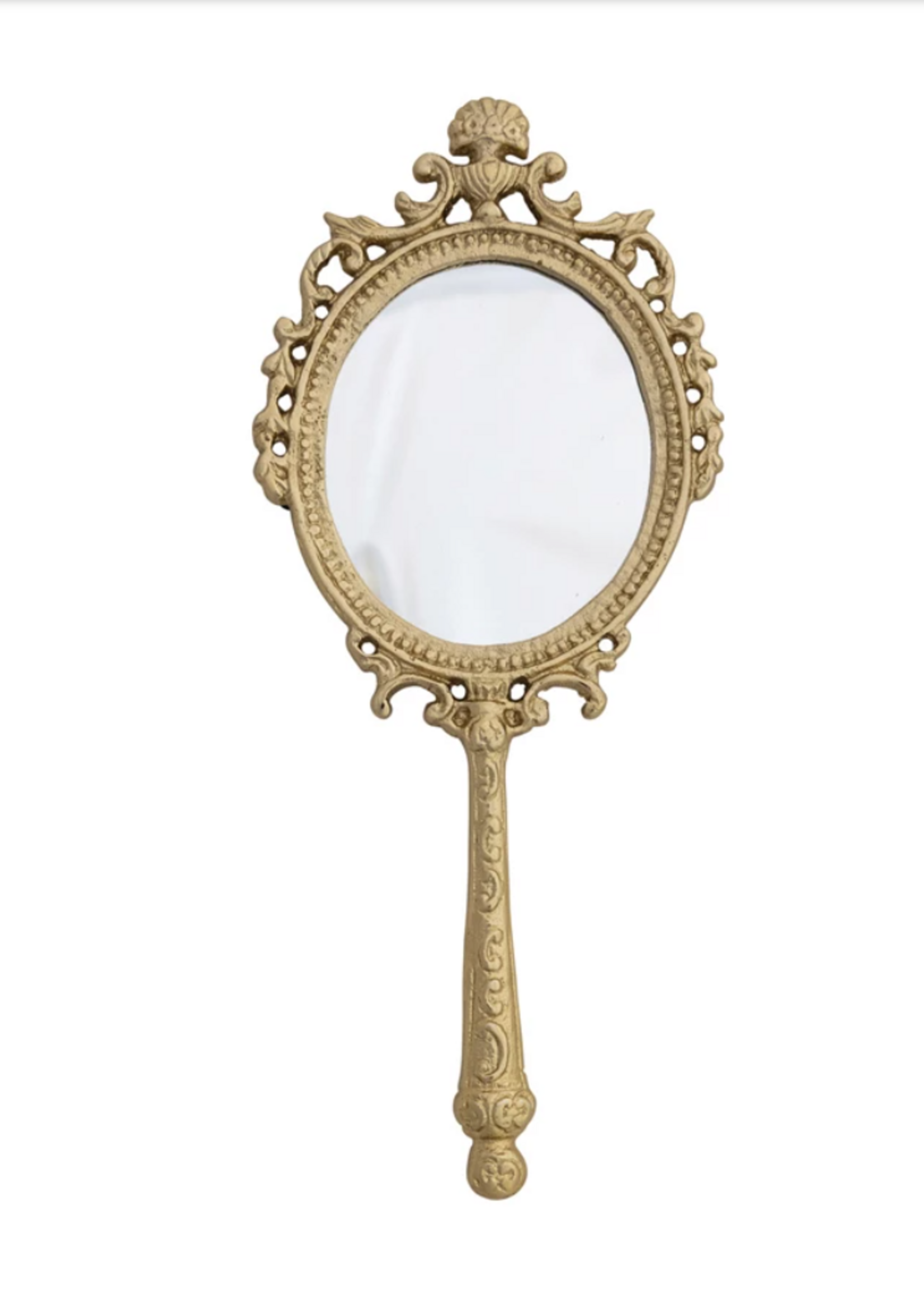Creative Co-Op Embossed Metal Framed Hand Mirror, Antique Gold Finish