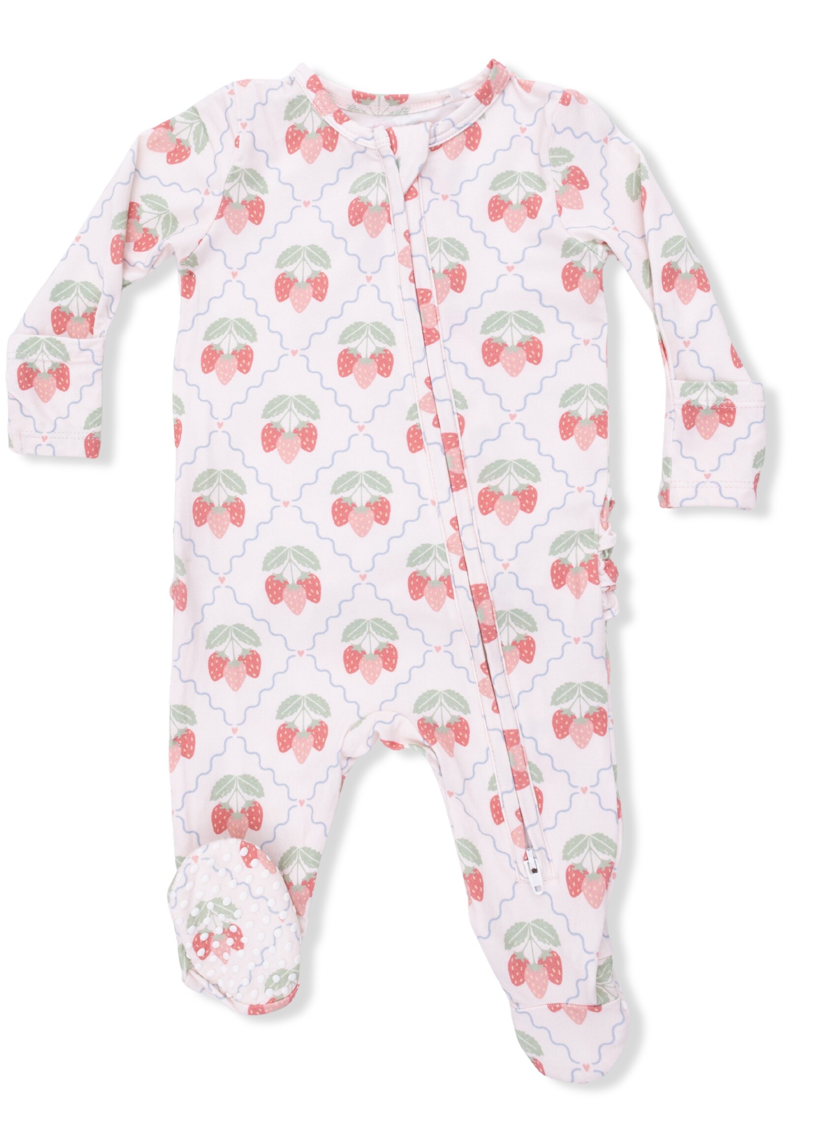 Angel Dear Sweet Strawberries - 2 Way Ruffle Back Zipper Footie