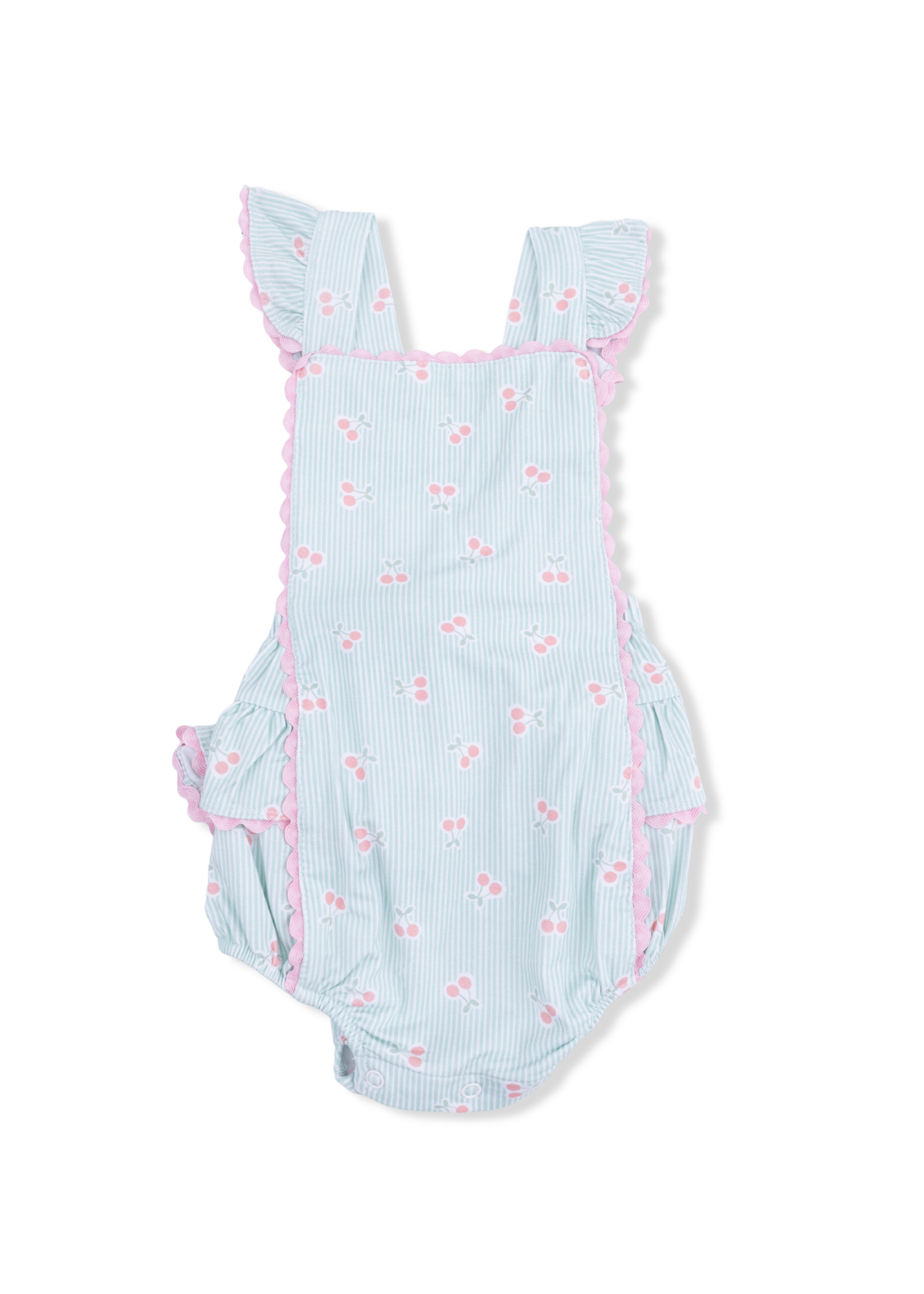 Angel Dear Tiny Cherry Stripe - Ric Rac Ruffle Sunsuit