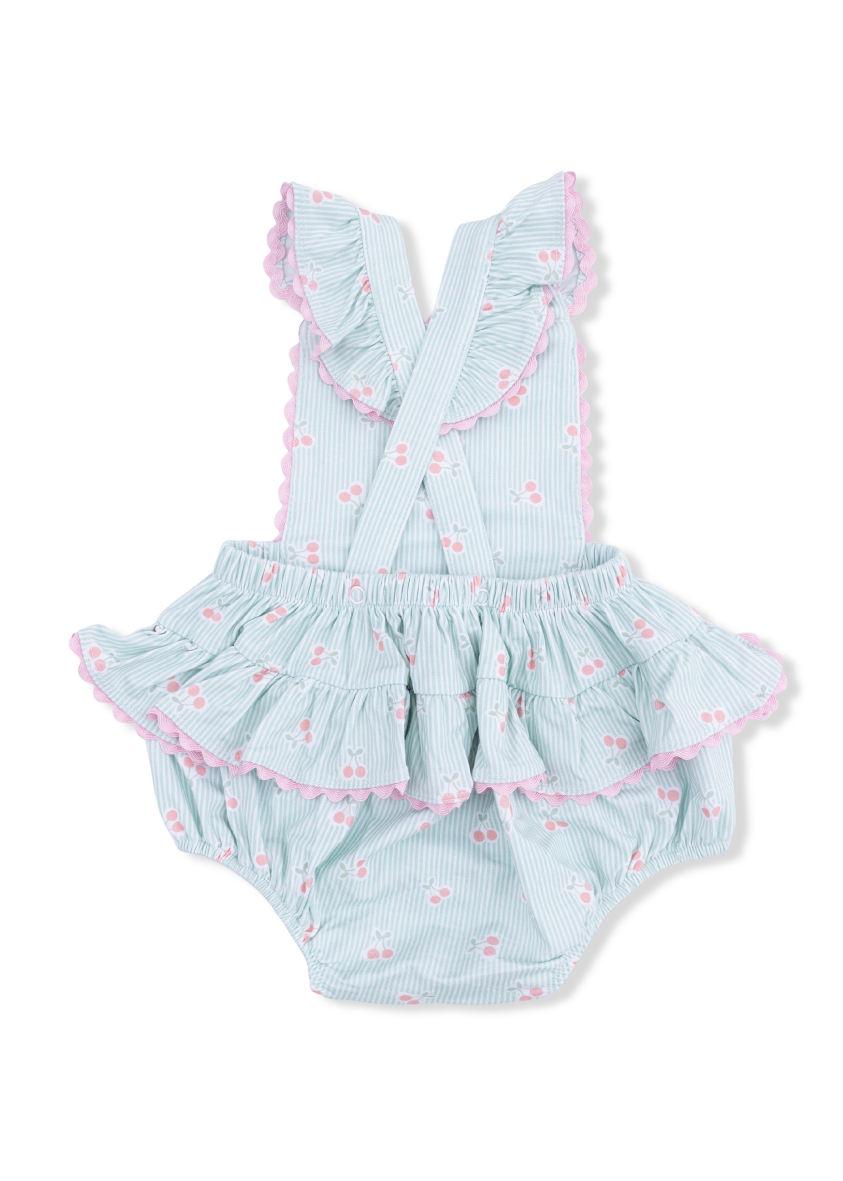 Angel Dear Tiny Cherry Stripe - Ric Rac Ruffle Sunsuit