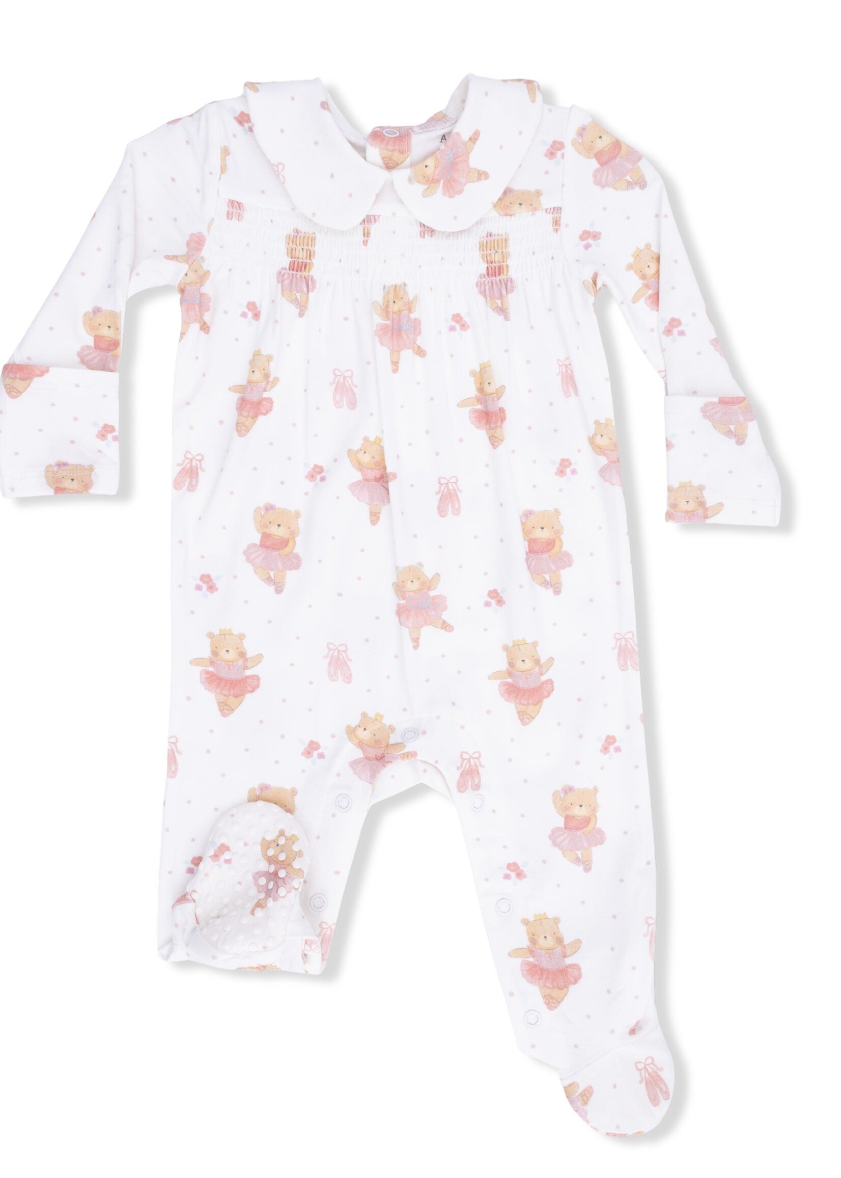 Angel Dear Teddy Bear Ballerina - Smocked Peter Pan Snap Footie