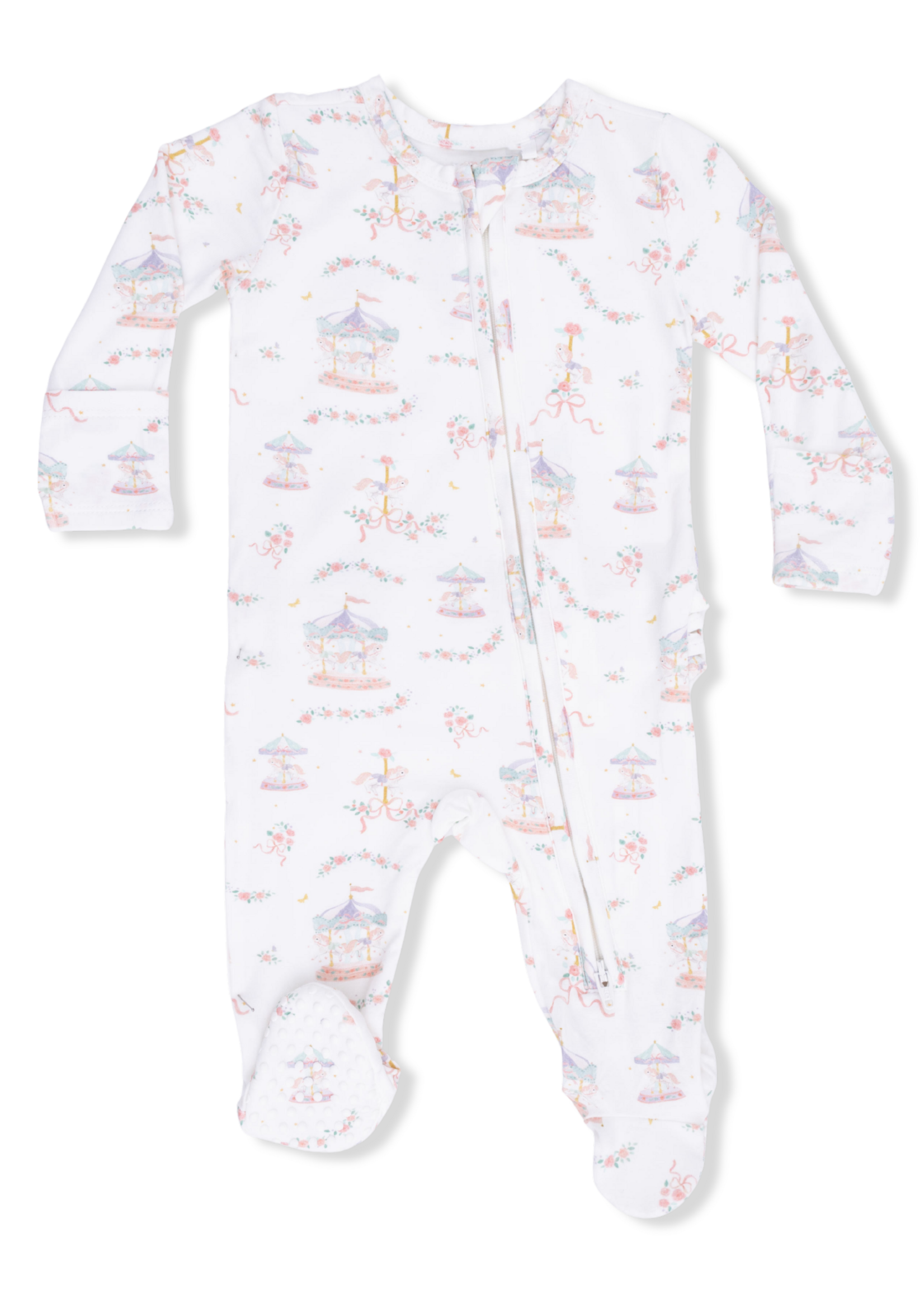 Angel Dear Carousel with Bows - 2 Way Ruffle Back Zipper Footie