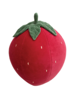 Creative Co-Op Cotton Velvet Strawberry Shaped Pillow w/ Embroidery, Red, Green & Yellow