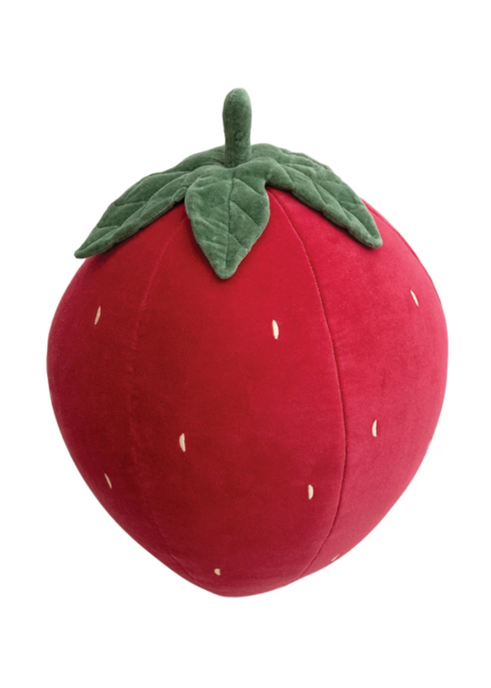 Creative Co-Op Cotton Velvet Strawberry Shaped Pillow w/ Embroidery, Red, Green & Yellow