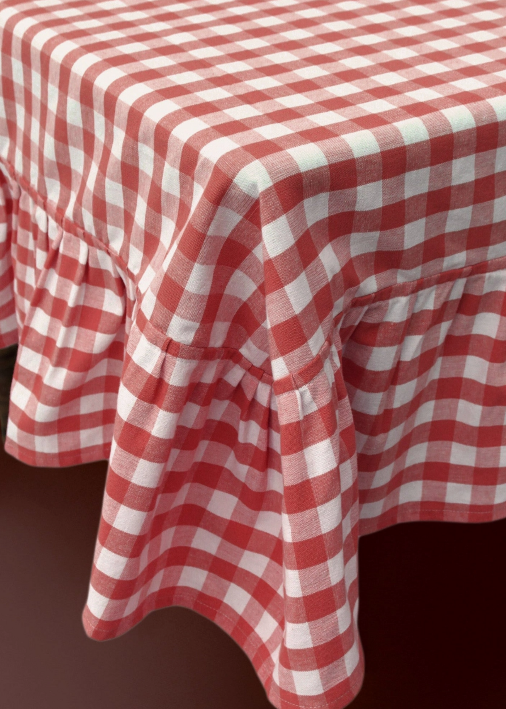 Galley and Fen Ember Ruffled Gingham Tablecloth  70" Round