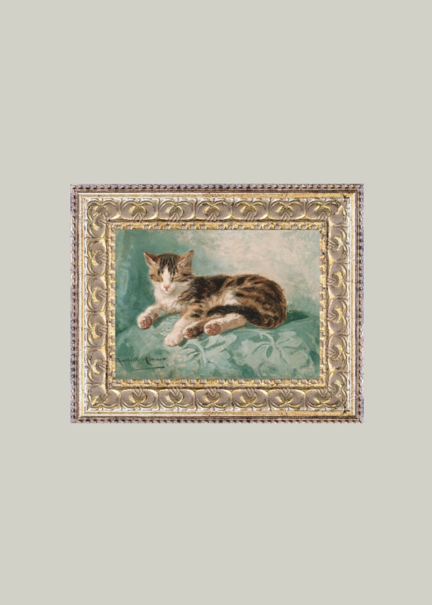 Petal Lane Home Cat Nap Framed Antique Art  7x5