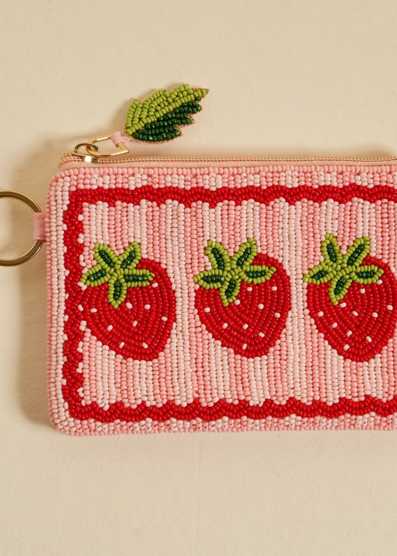 The Darling Effect Handcrafted Beaded Pouch-Strawberries