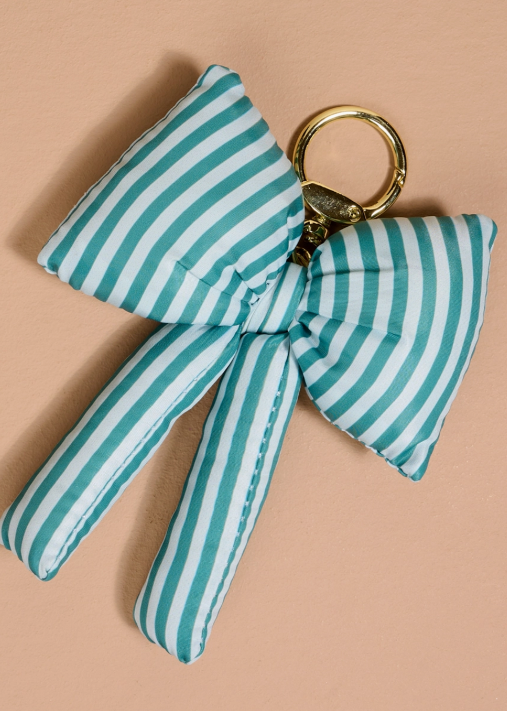 The Darling Effect Puffy Bow Bag Charm–Sicily Stripes Teal