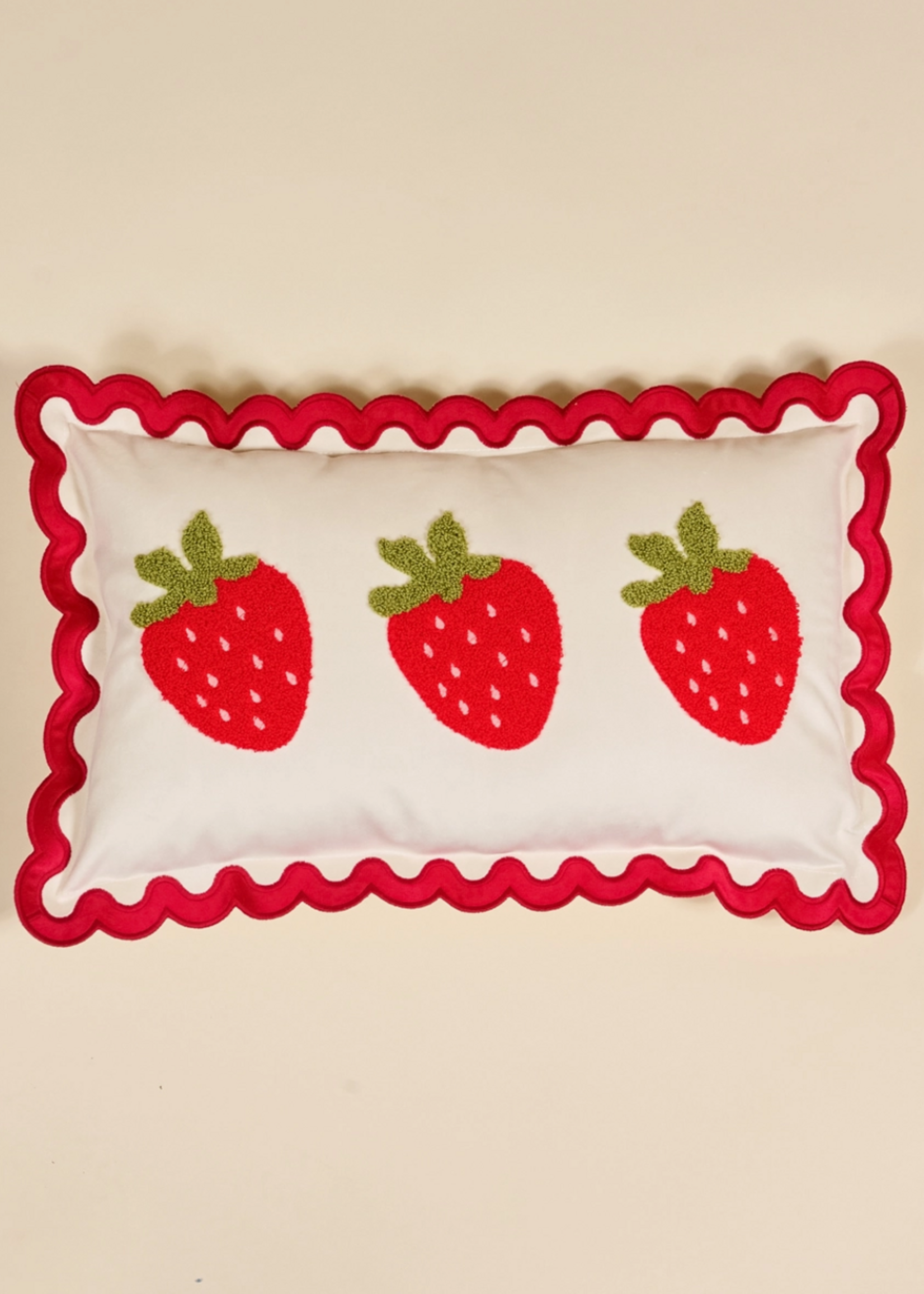 The Darling Effect Scalloped Rectangle Throw Pillow-Strawberries