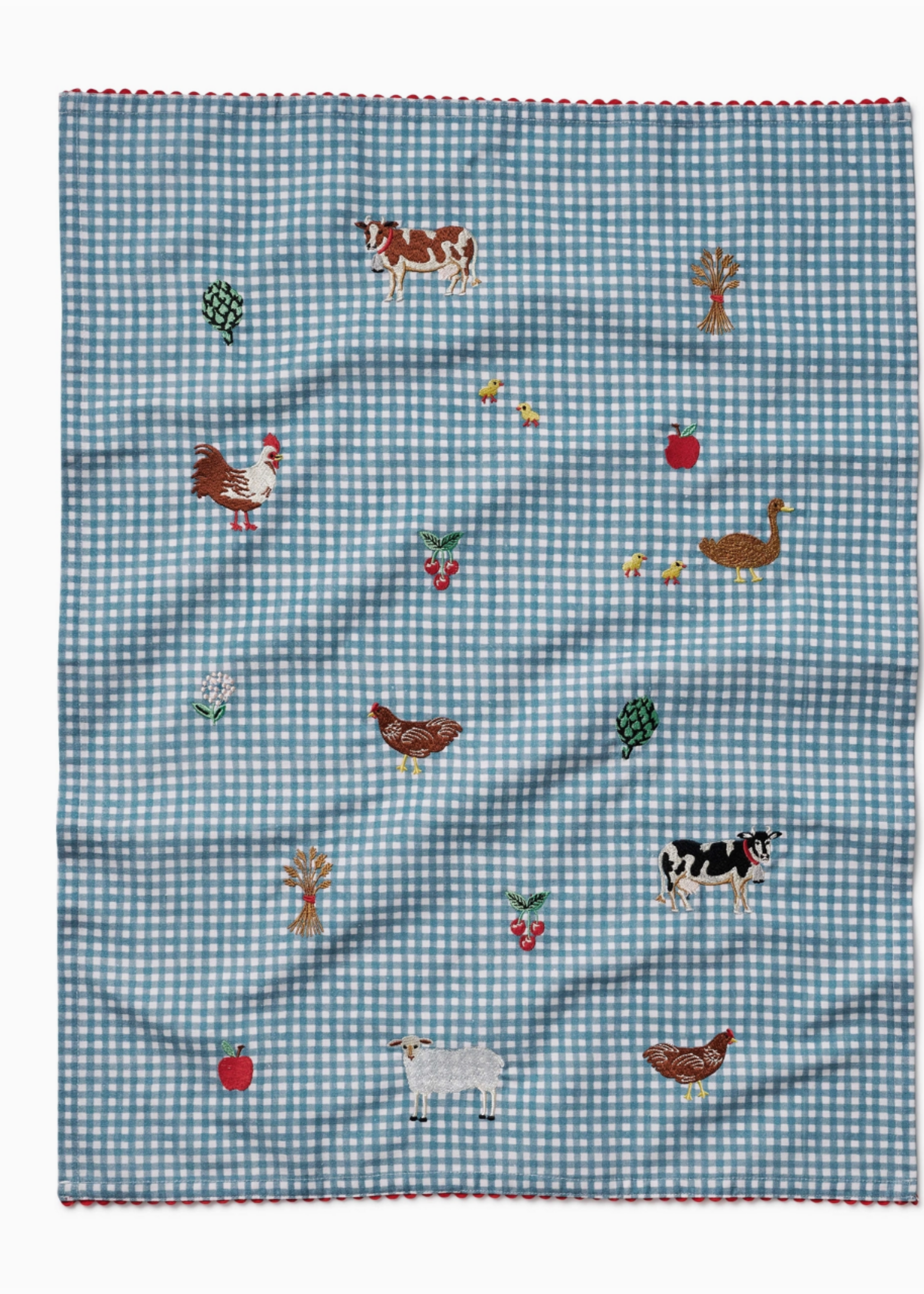 Rifle Paper Co. Country Farm Gingham Embroidered Tea Towel