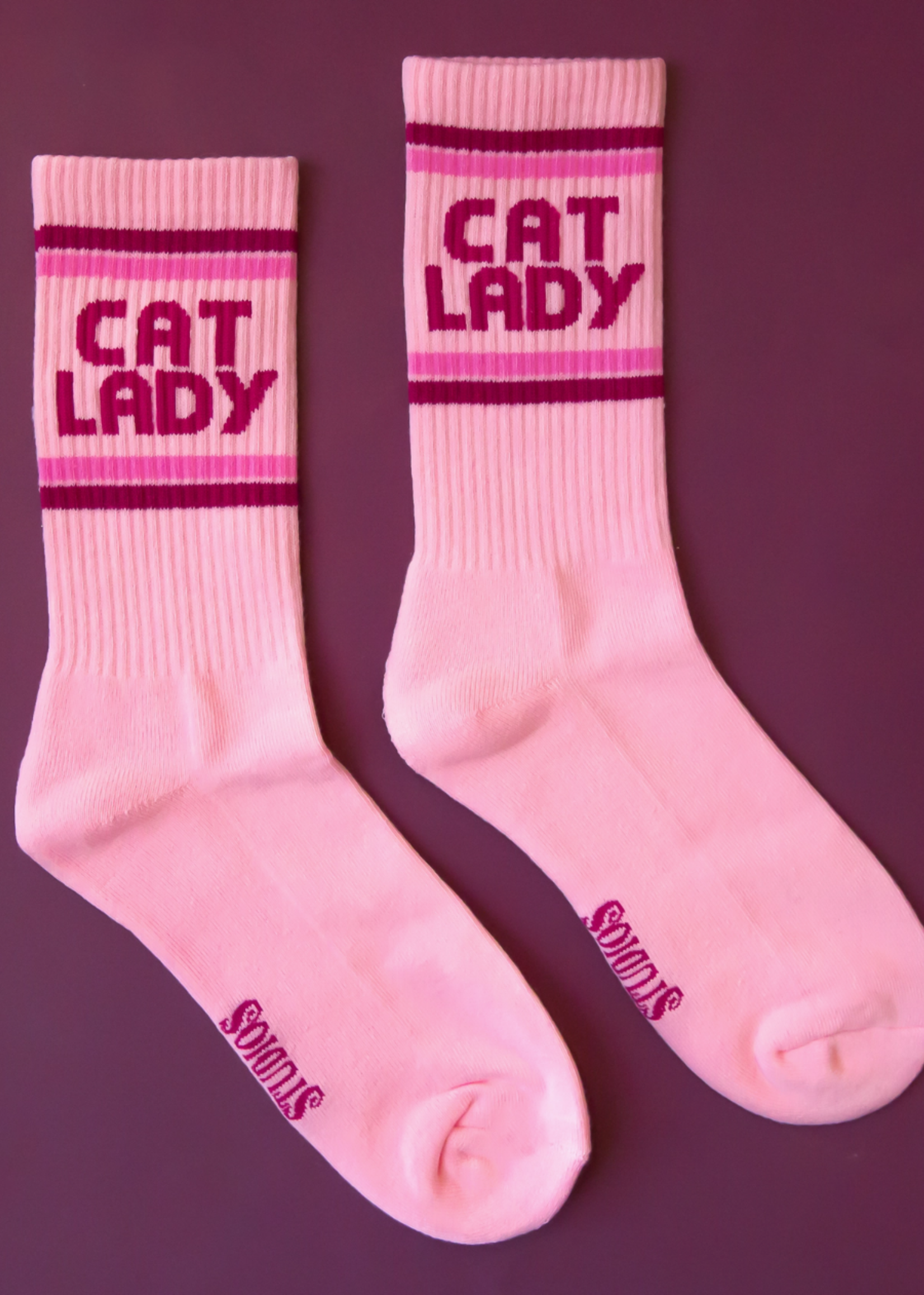 Sunshine Studios Cat Lady Striped Ribbed Crew Socks