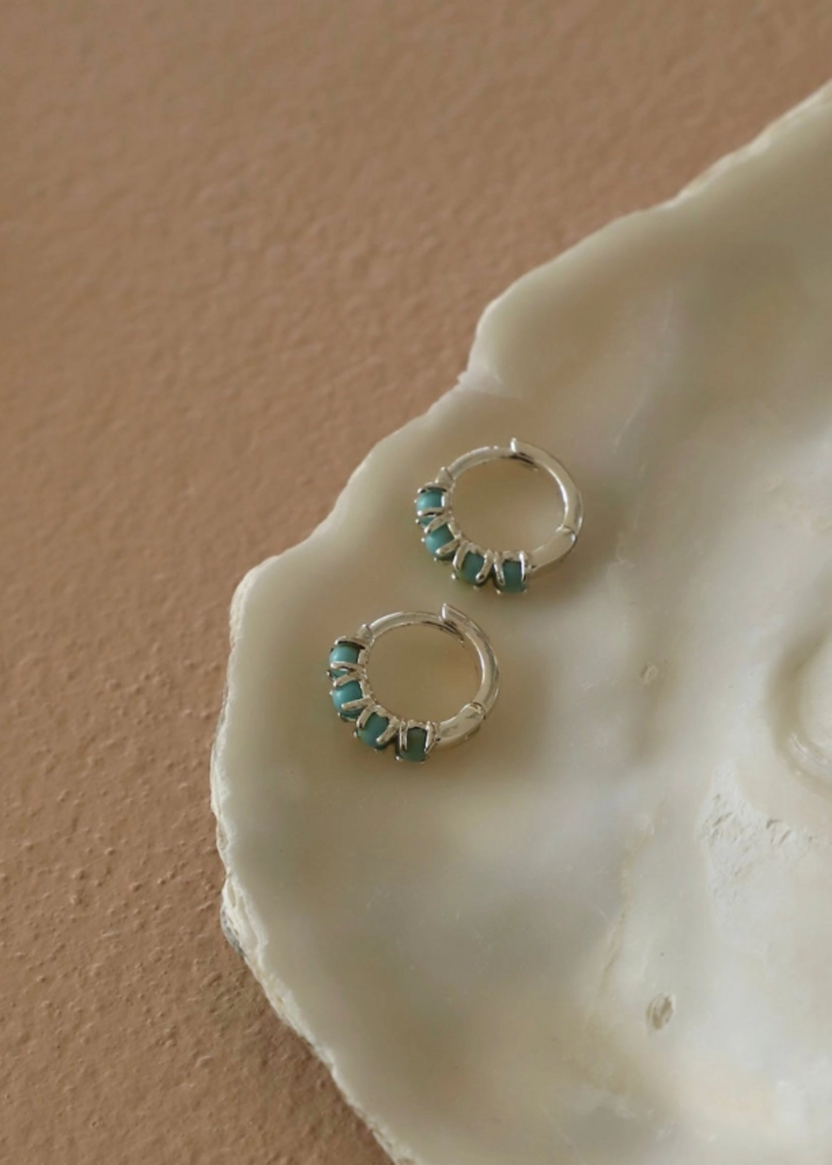 Katie Waltman Mini Silver Turquoise Hoops