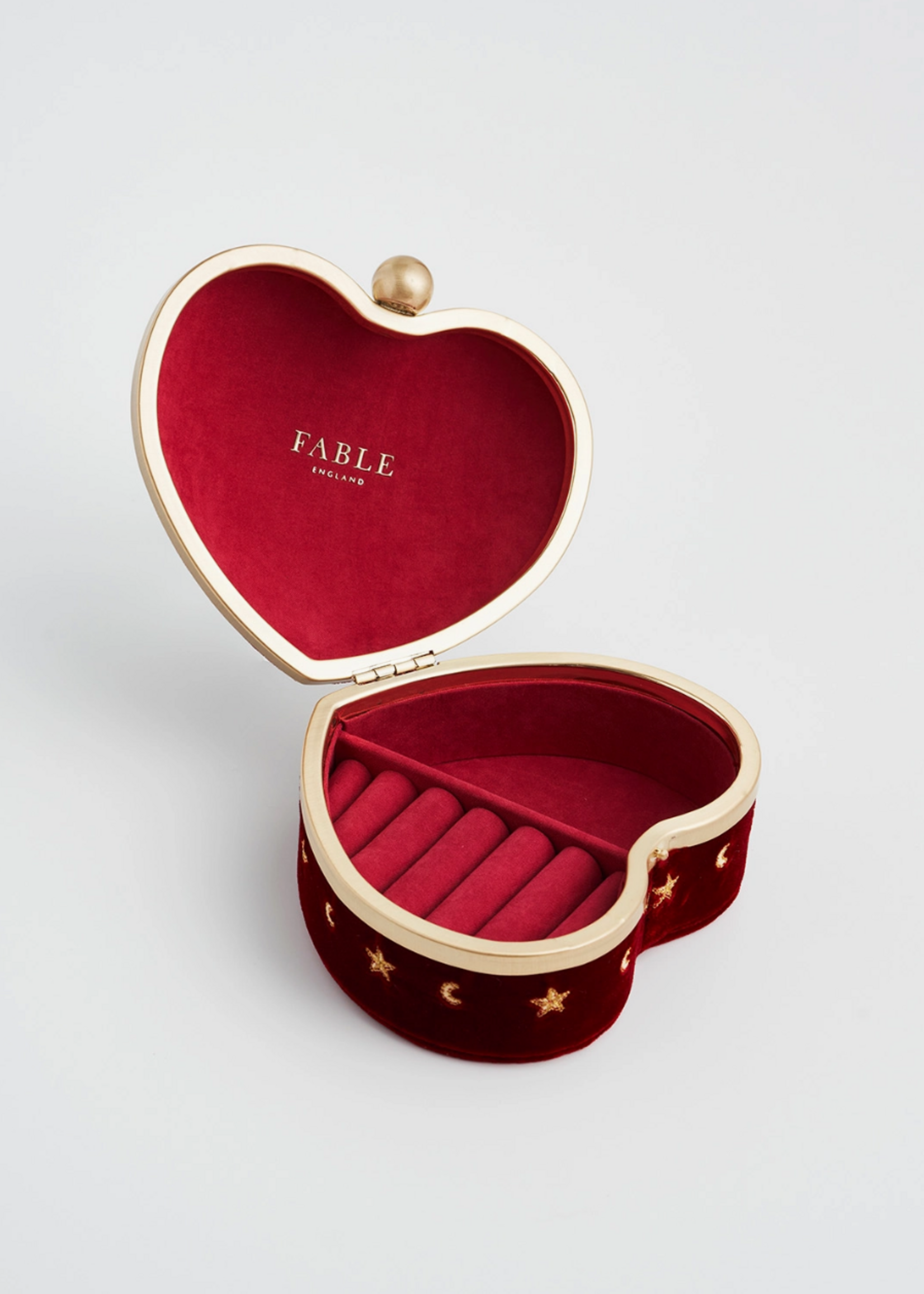 Fable England Love Scatter Red Velvet Embroidered Jewellery Box