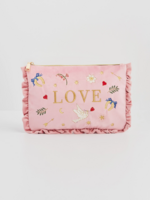 Fable England Love Scatter Pink Velvet Embroidered Pouch