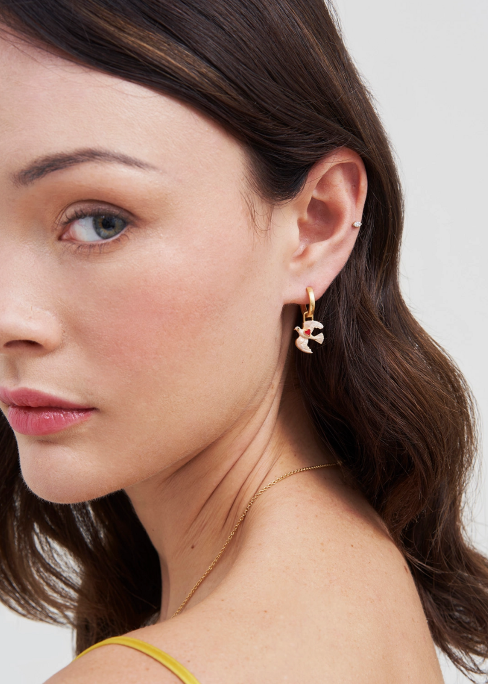 Fable England Heart Dove Huggie Earrings