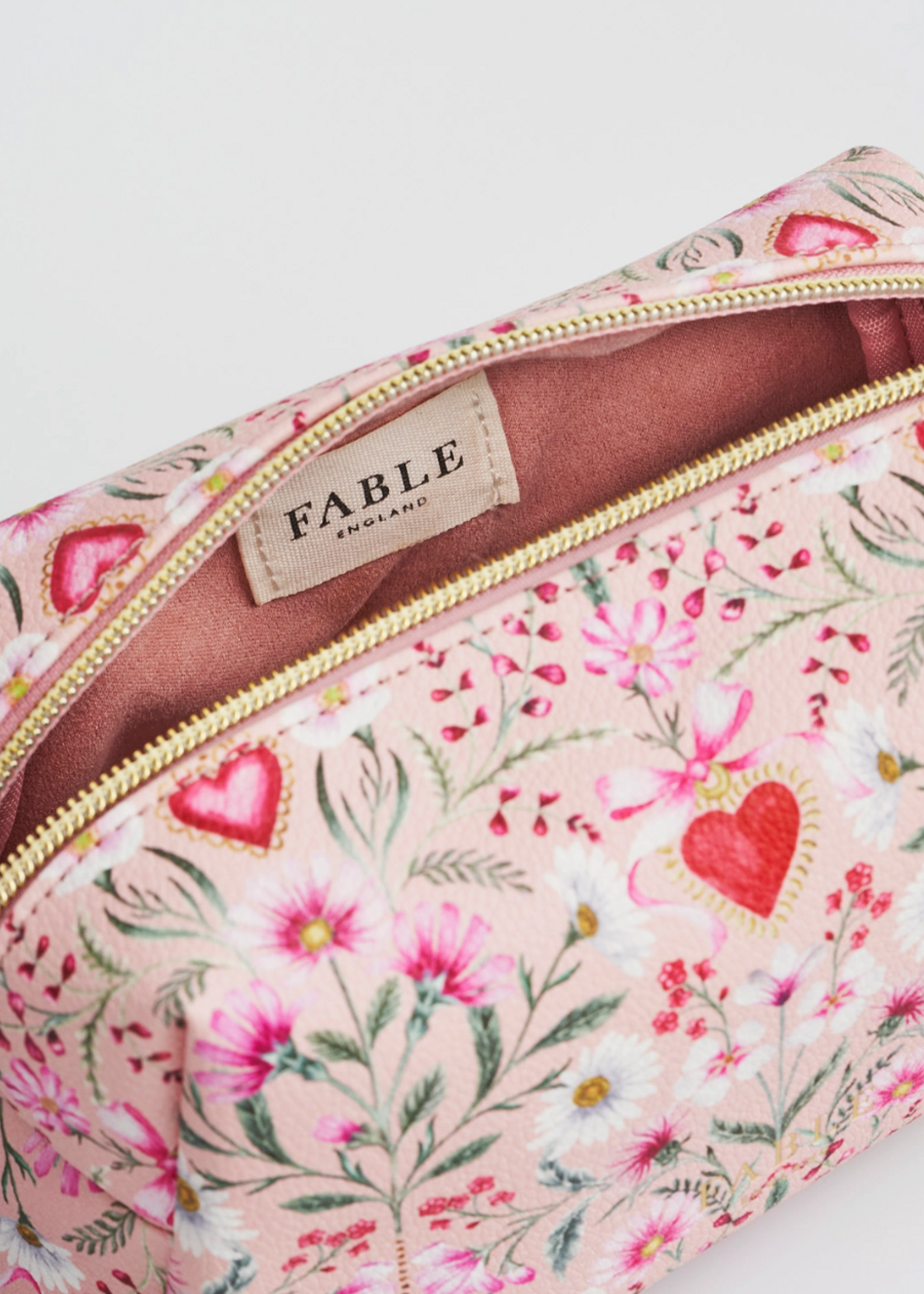 Fable England Floral Heart Pink Pouch