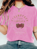 Rosa Clothing Strawberry Graphic Distressed Washed Tee-Pink