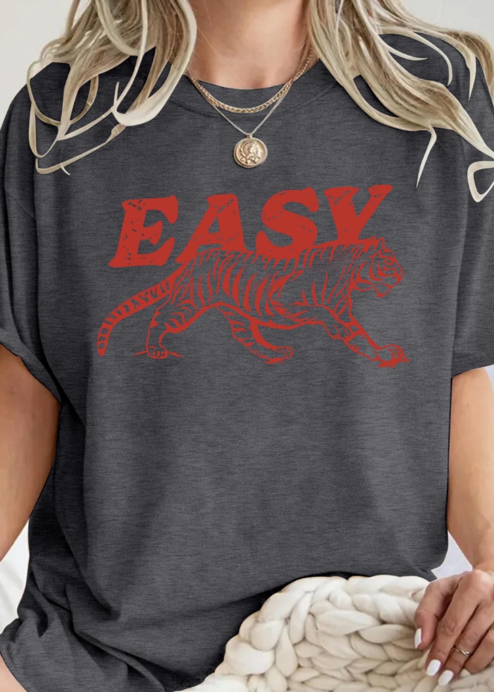 Rosa Clothing Easy Tiger Graphic T-Shirt-Grey