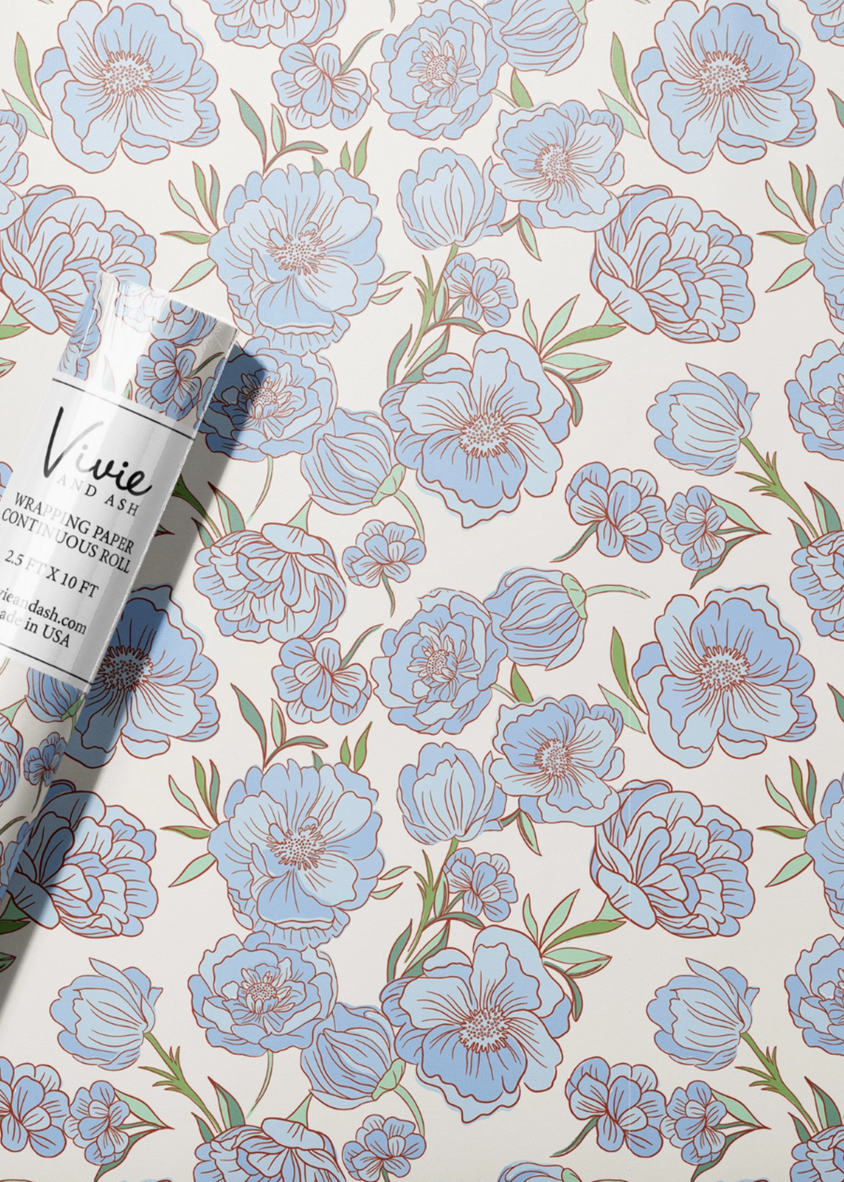 Vivie and Ash Blue Floral Botanical Wrapping Paper