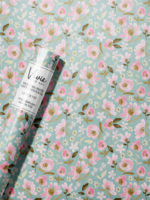 Vivie and Ash Blue and Pink Garden Floral Everyday Wrapping Paper Roll