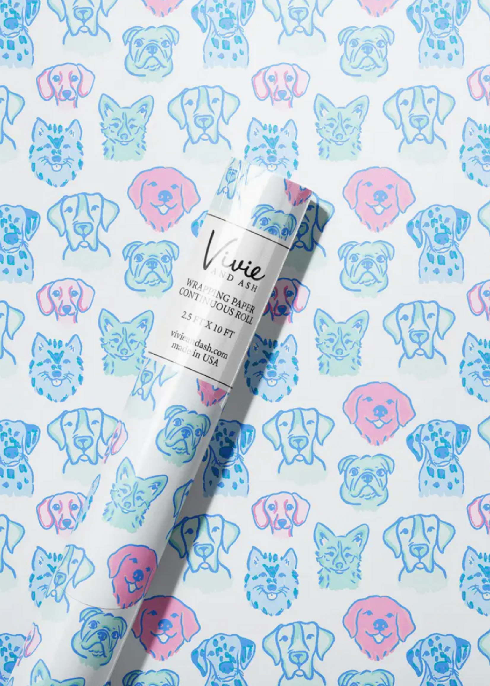 Vivie and Ash Pink and Blue Dogs Wrapping Paper Roll