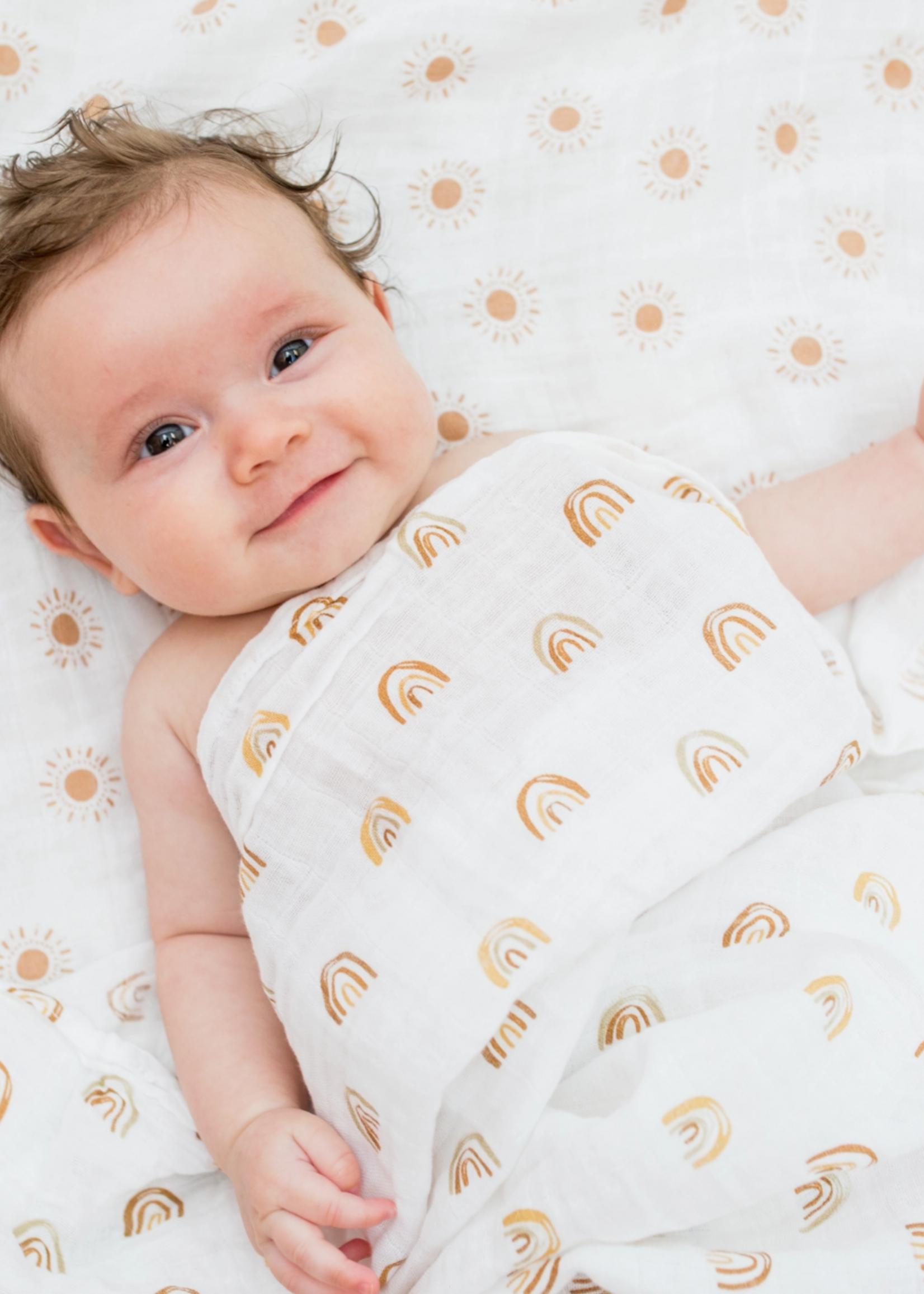 Lulujo 2-Pack Cotton Swaddle Blankets – Rainbows & Suns