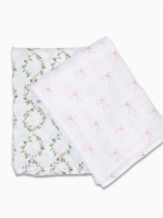 Lulujo 2-Pack Cotton Swaddle Blankets – Bows & Rose Trellis