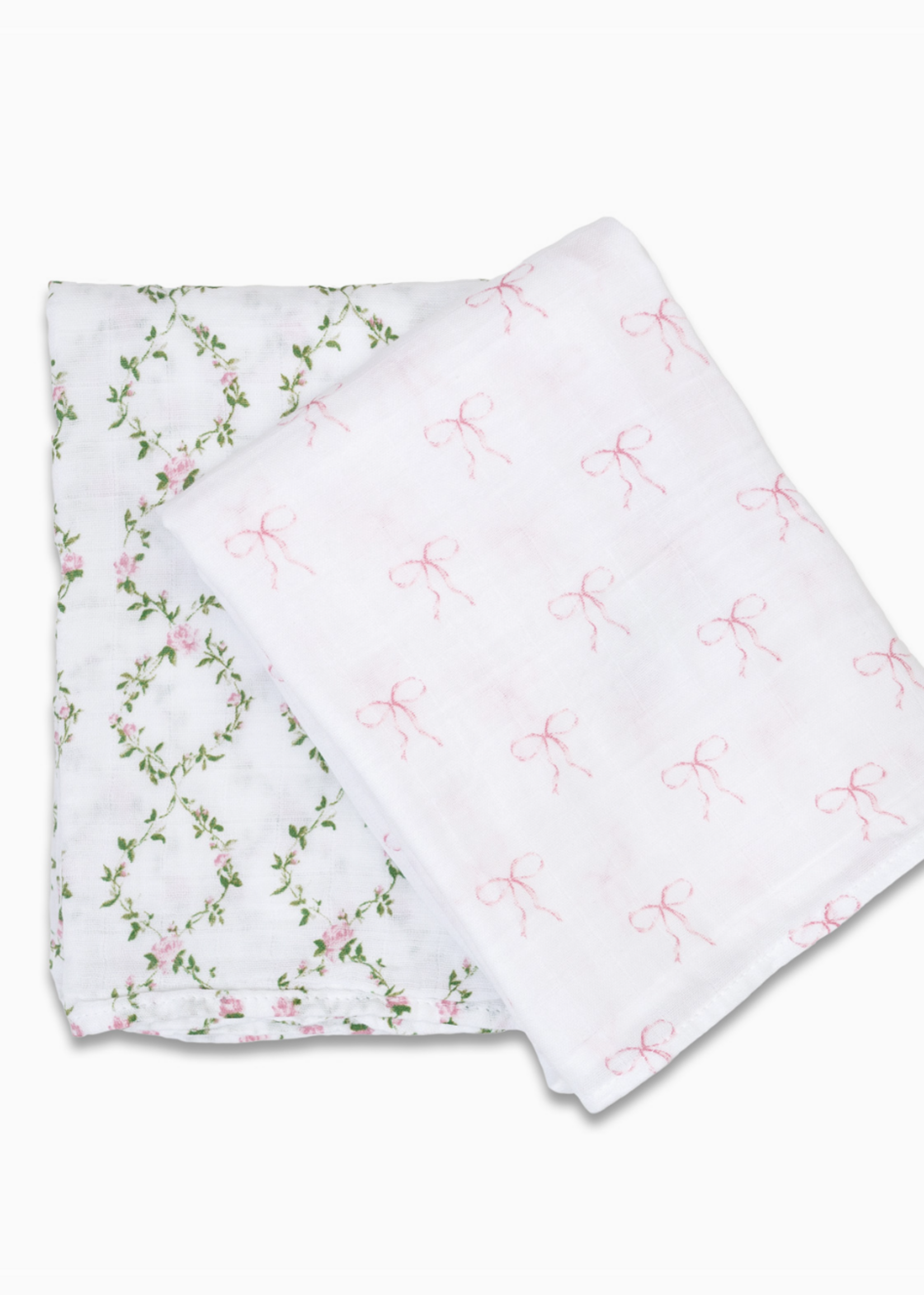 Lulujo 2-Pack Cotton Swaddle Blankets – Bows & Rose Trellis