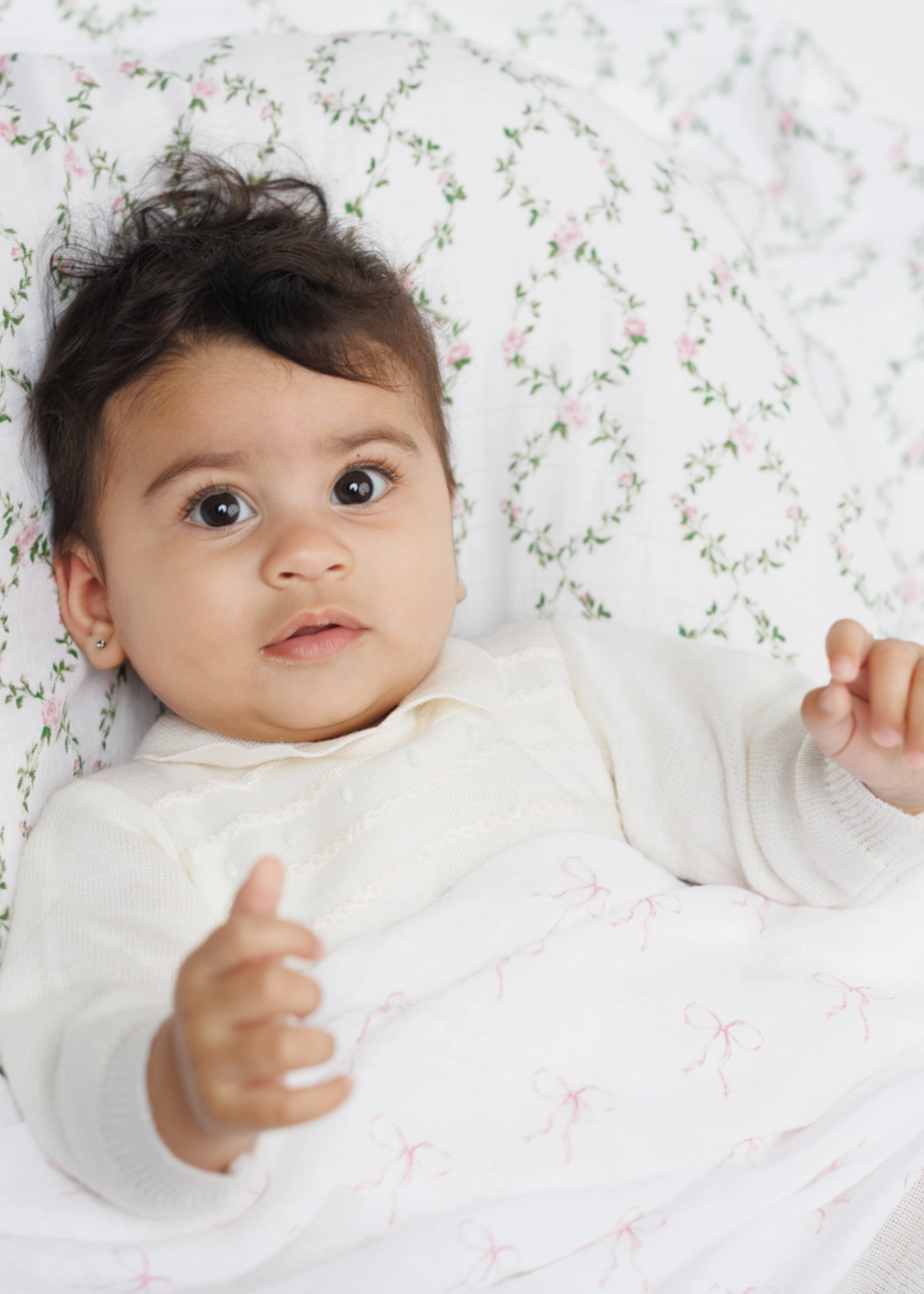 Lulujo 2-Pack Cotton Swaddle Blankets – Bows & Rose Trellis