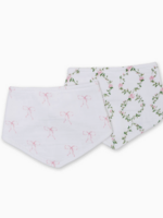 Lulujo Bandana Bibs – 2-Pack, Soft & Absorbent, Bows/Rose Trellis