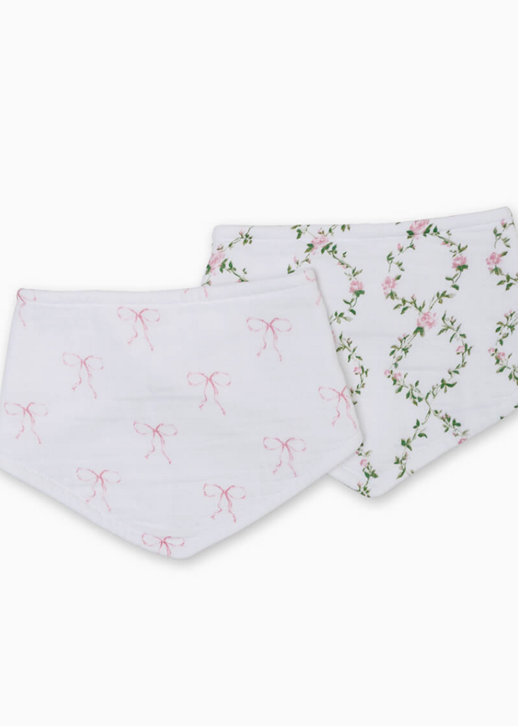 Lulujo Bandana Bibs – 2-Pack, Soft & Absorbent, Bows/Rose Trellis