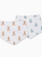 Lulujo Bandana Bibs–2Pack, Soft & Absorbent,Vintage Bears/Sailboats