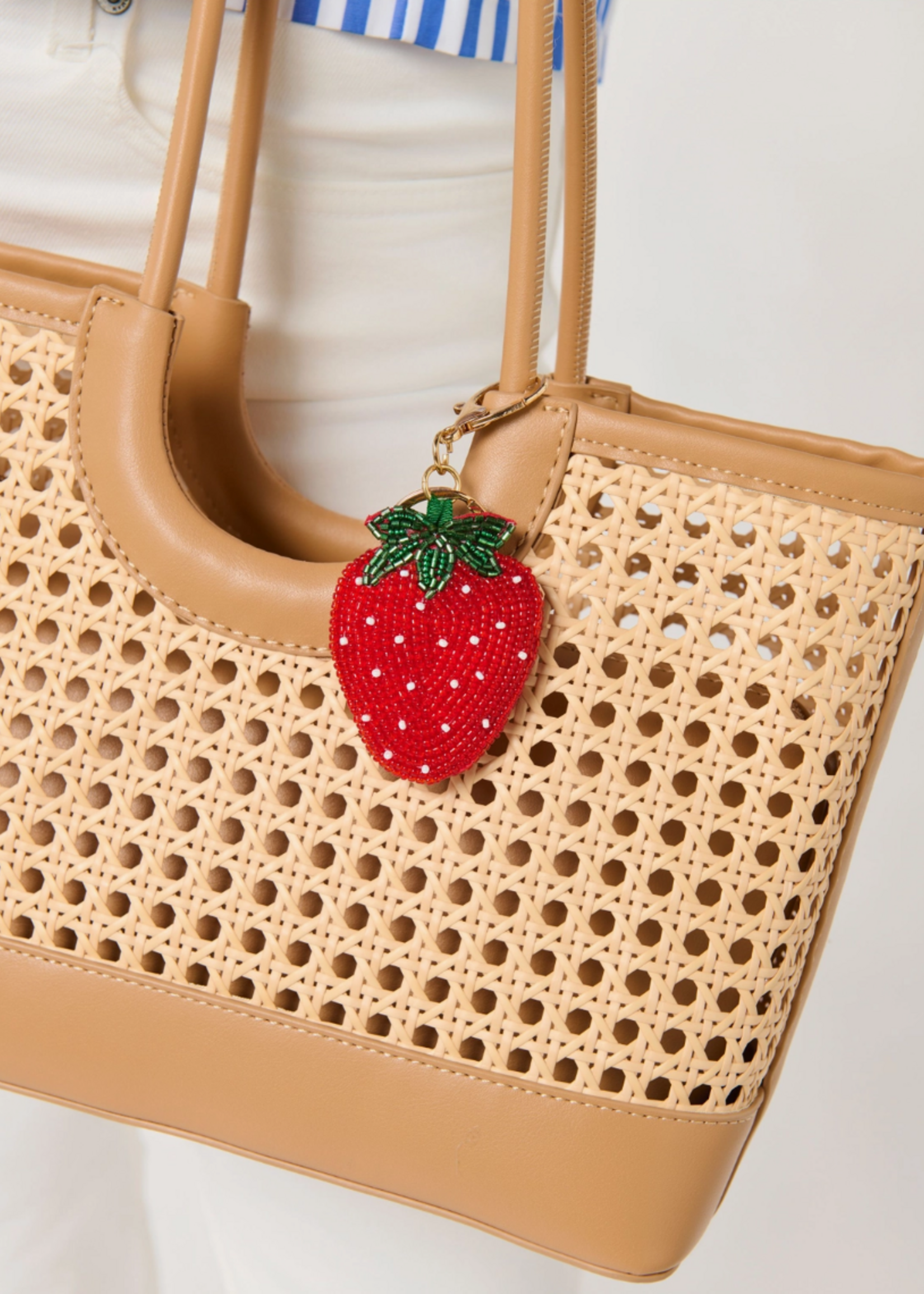 Shiraleah Strawberry Beaded Bag Charm/Key Ring,Red
