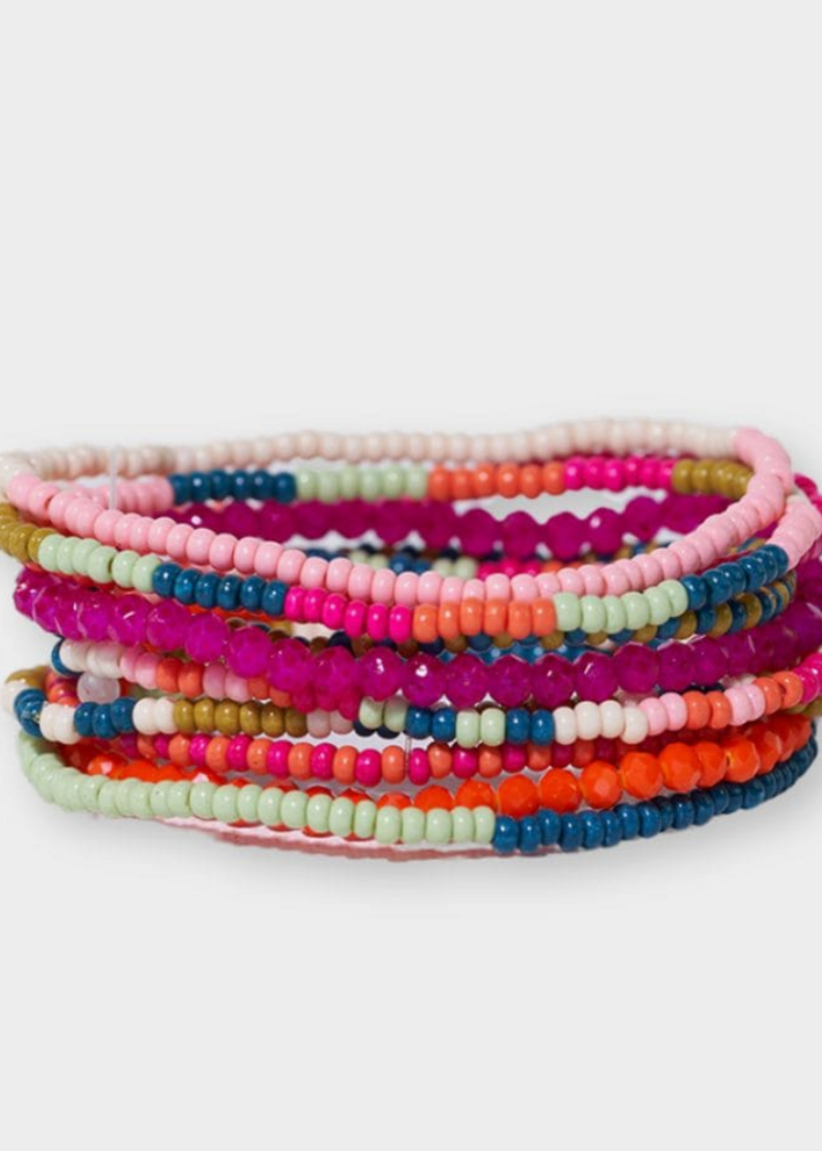 Ink + Alloy Sage Mixed Stripe Beaded 10 Strand Stretch Bracelets