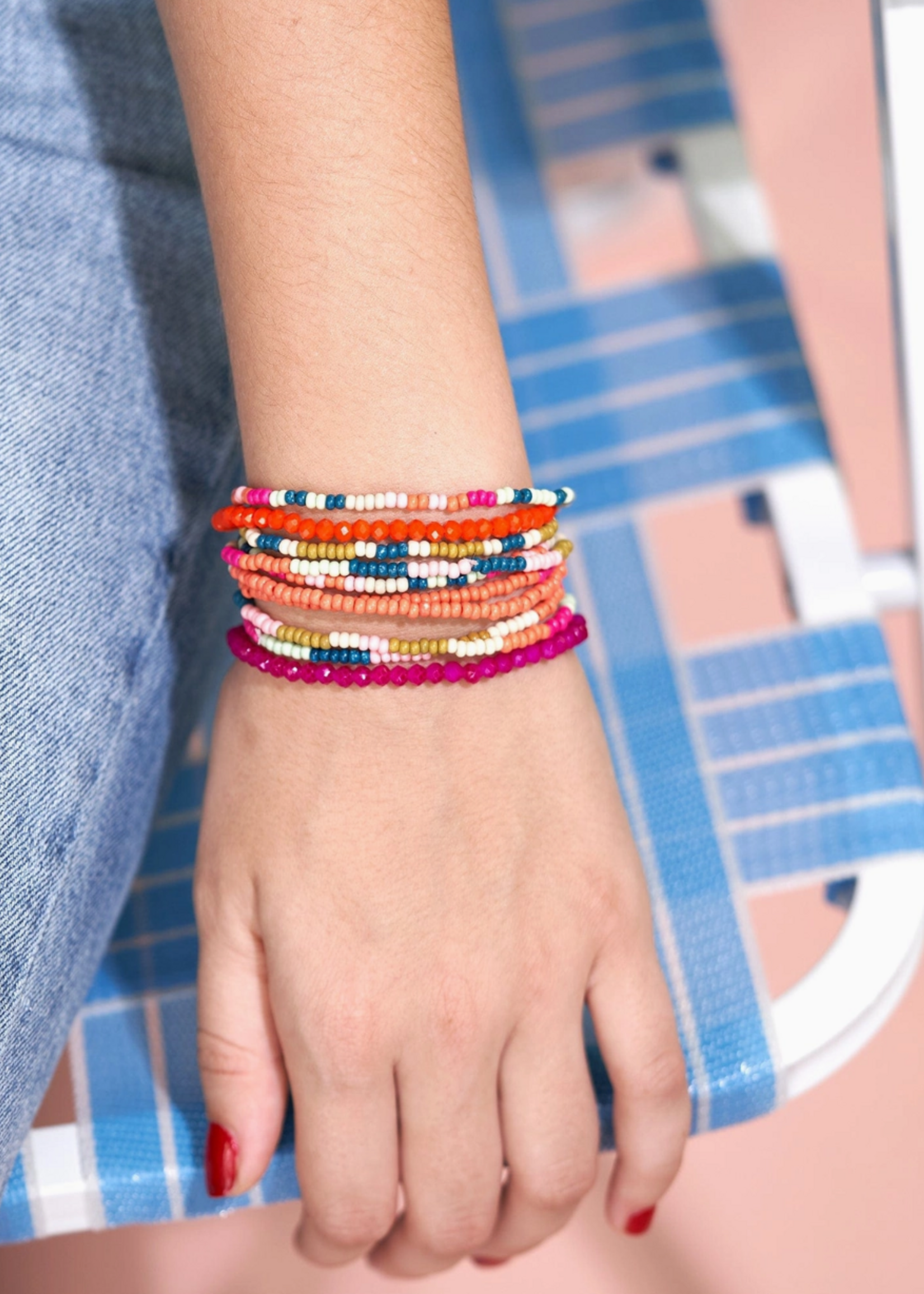 Ink + Alloy Sage Mixed Stripe Beaded 10 Strand Stretch Bracelets