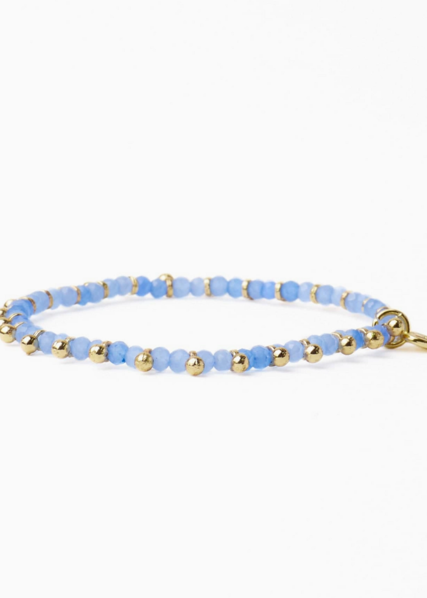 Ink + Alloy Kami Crystal with Brass Charm Stretch Bracelet Blue + Gold Wholesale