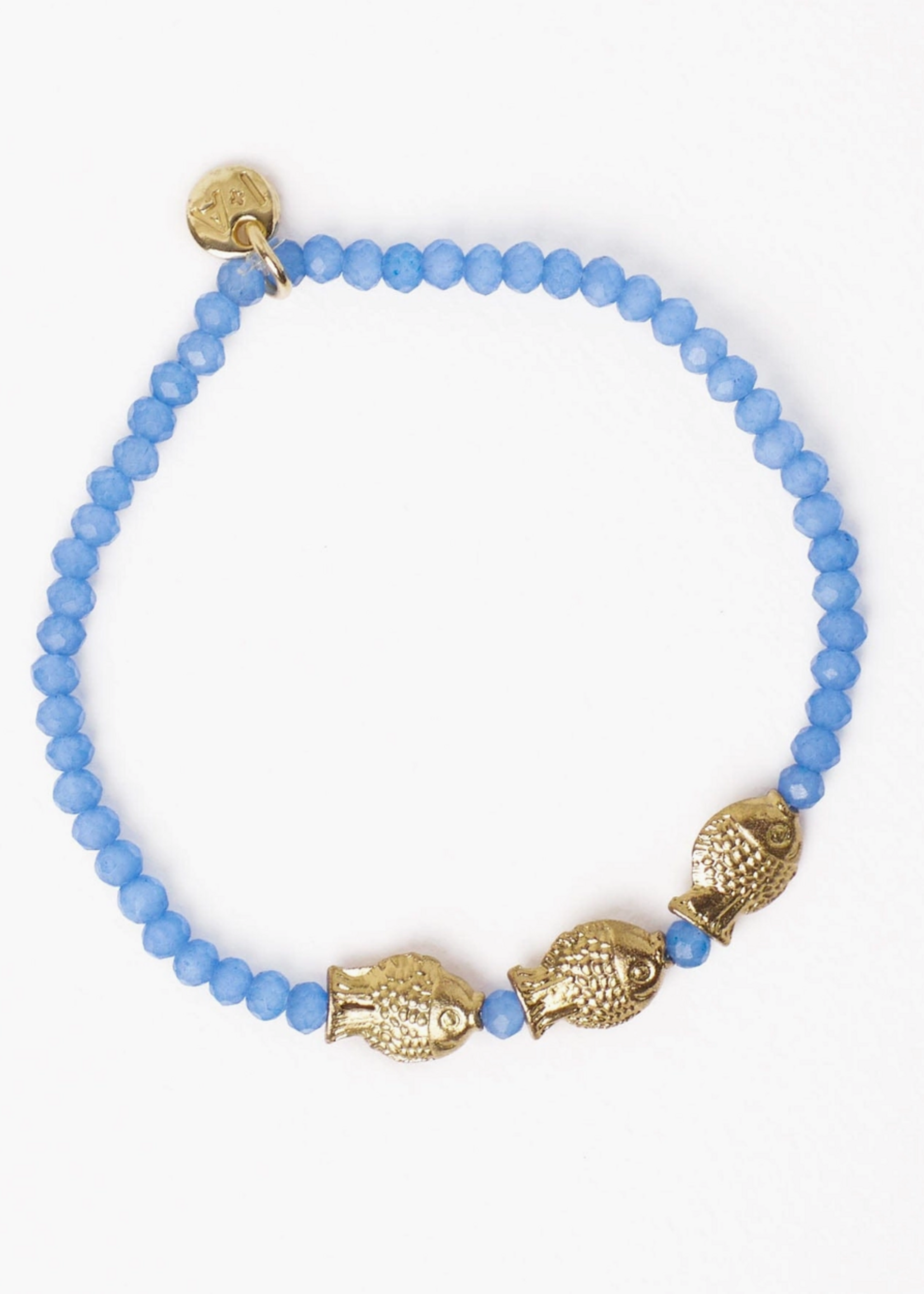 Ink + Alloy Janie Crystal Stretch Bracelet with Brass Fish Charms Blue Wholesale